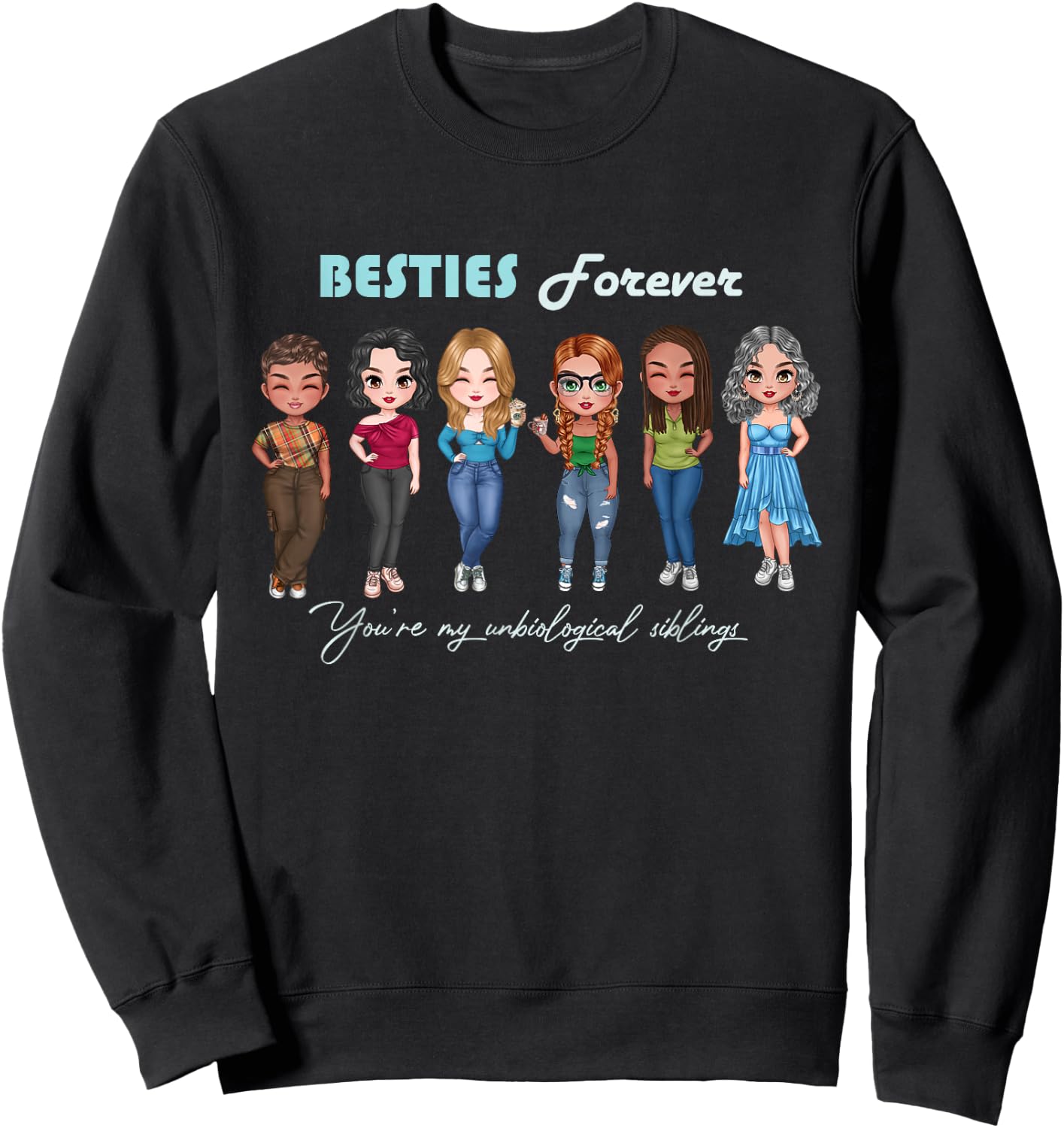 Unbiological Siblings, Sisters, Best Friends, Chibi Besties Sweatshirt - Sweatshirt | Black