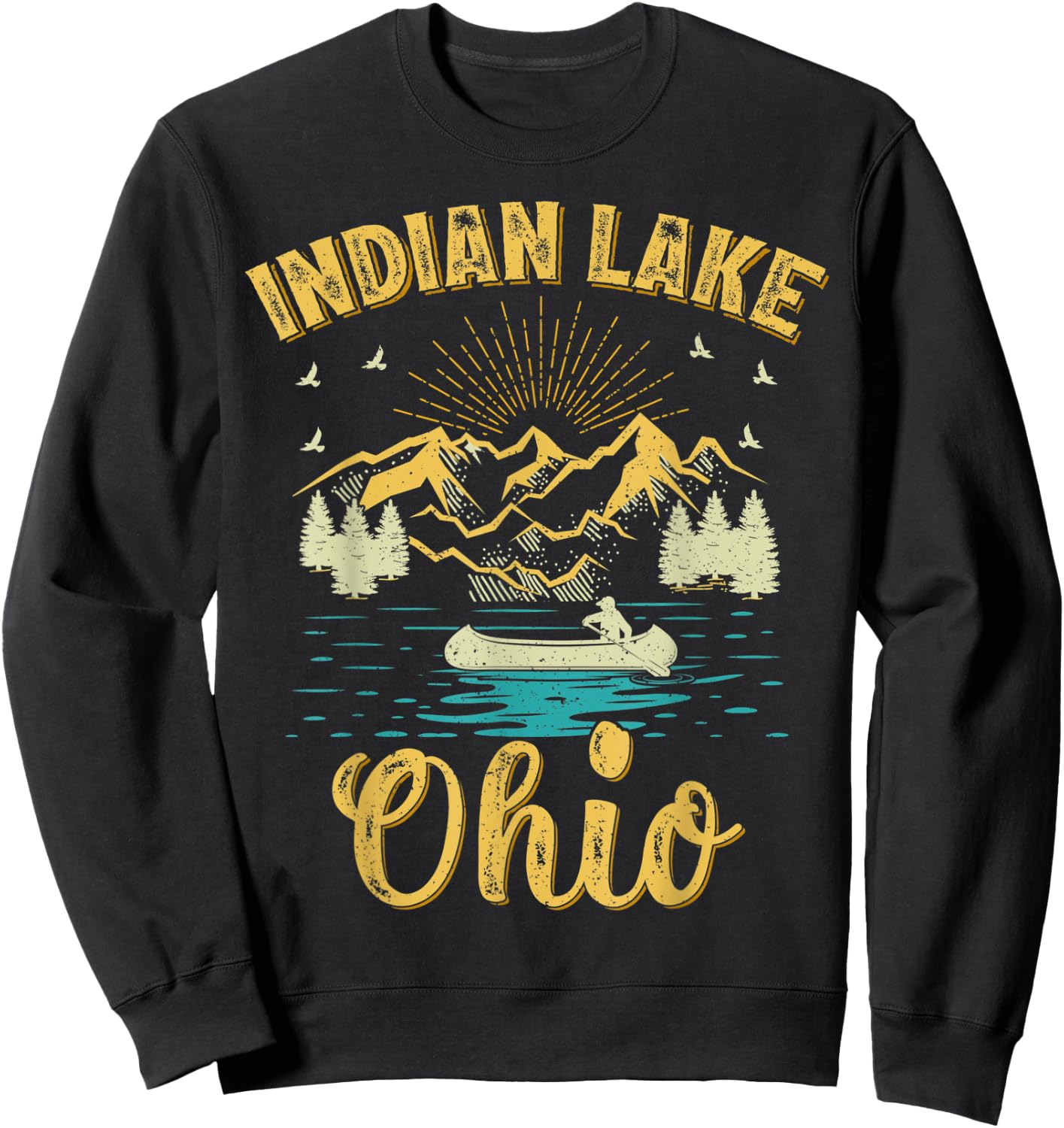 Summer Vacation Retro Mountain Ohio Indian Lake Men Women Kids Sweatshirt - Sweatshirt | Black