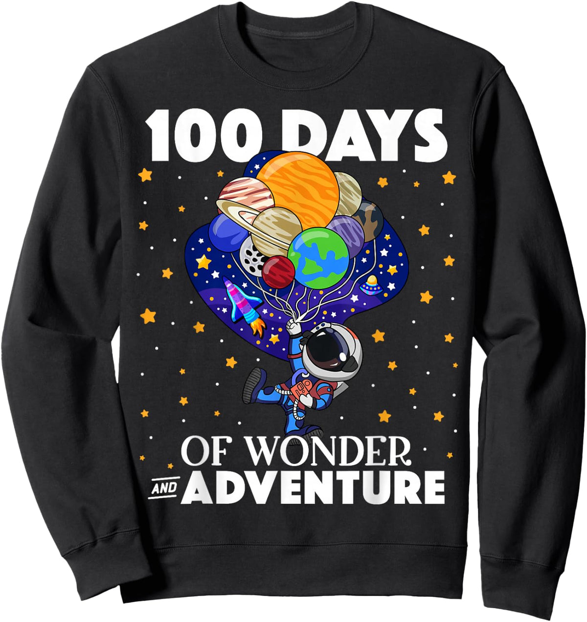 100 Days of School Astronaut Space Boys Kids 100th Day Sweatshirt - Sweatshirt | Black
