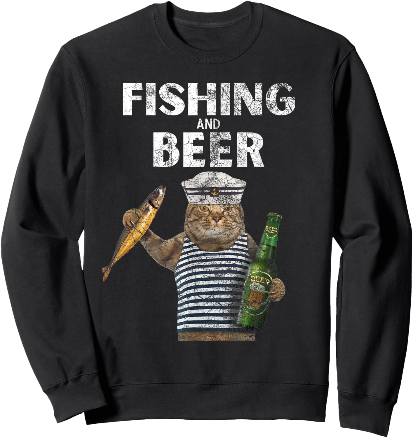 Fishing & Beer Funny Cat Sweatshirt - Sweatshirt | Black