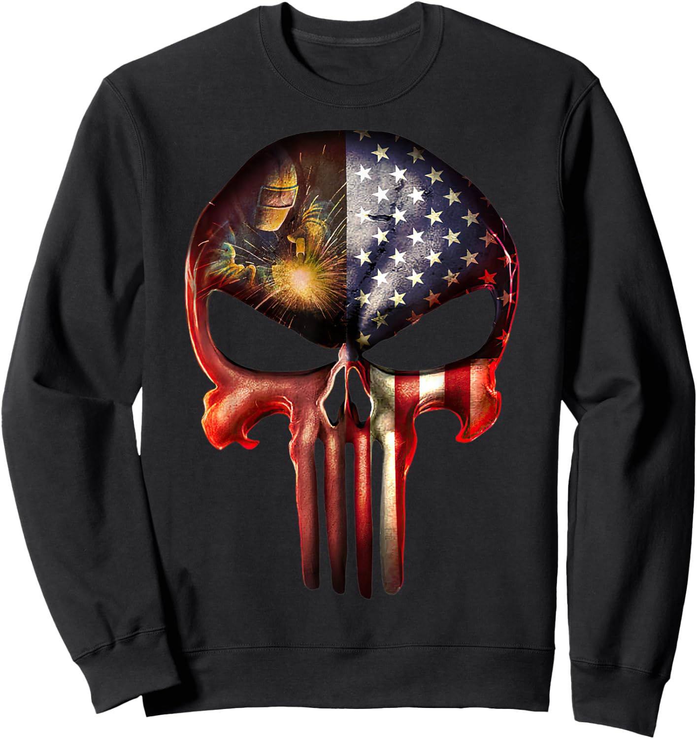 Welder American Flag Black Skull Patriotic Men's Sweatshirt - Sweatshirt | Black