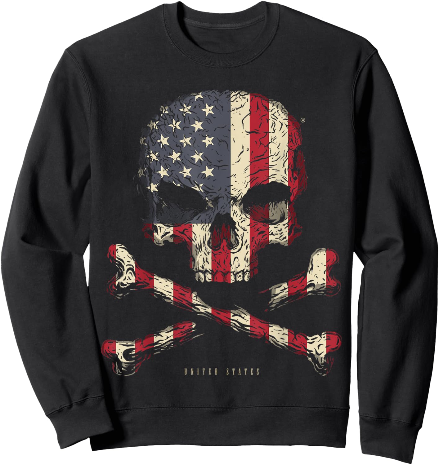 SKULL CROSSBONES UNITED STATES Flag Skeleton American Heart Sweatshirt - Sweatshirt | Black
