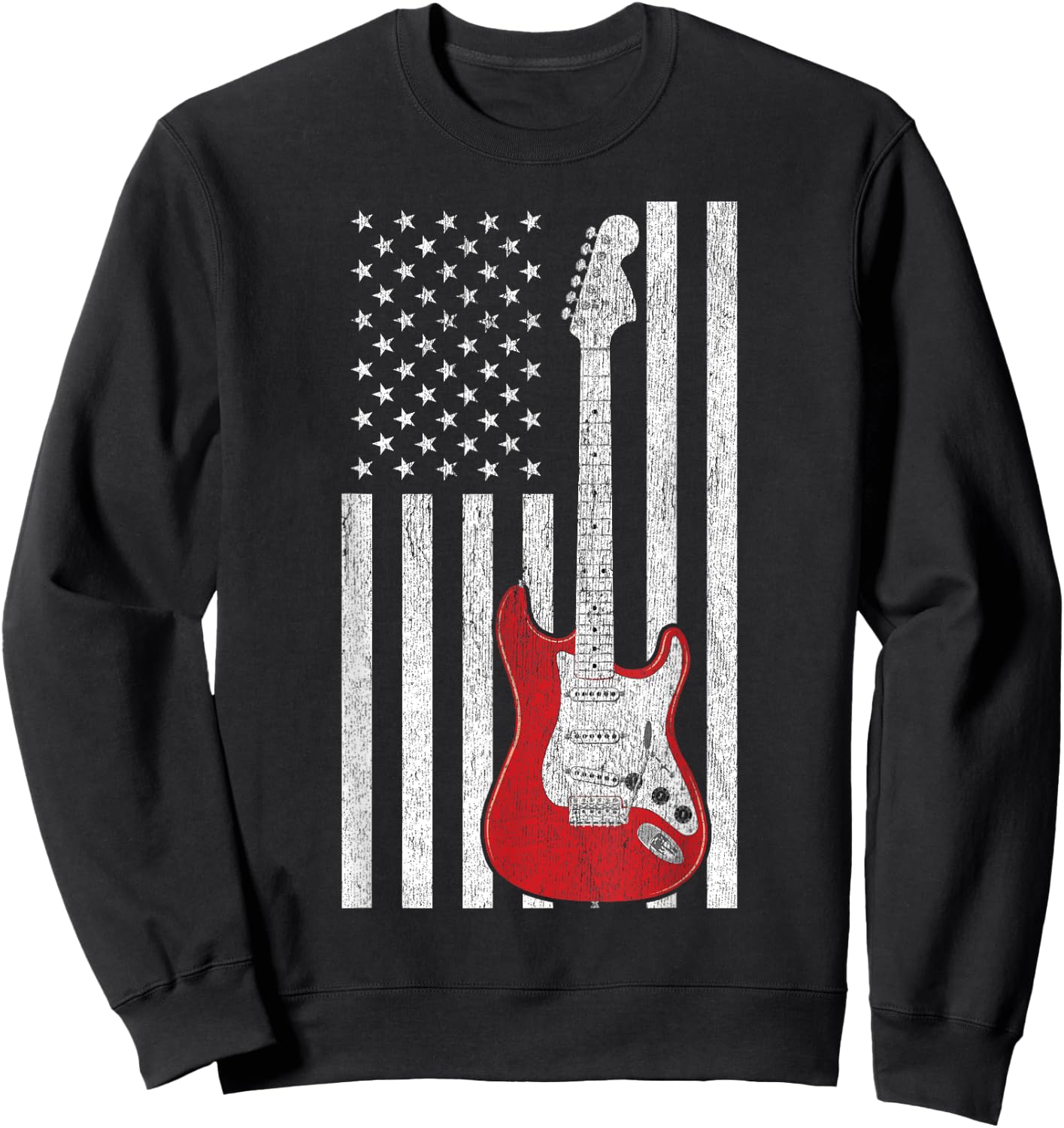 Patriotic American Flag Electric Guitar Sweatshirt - Sweatshirt | Black