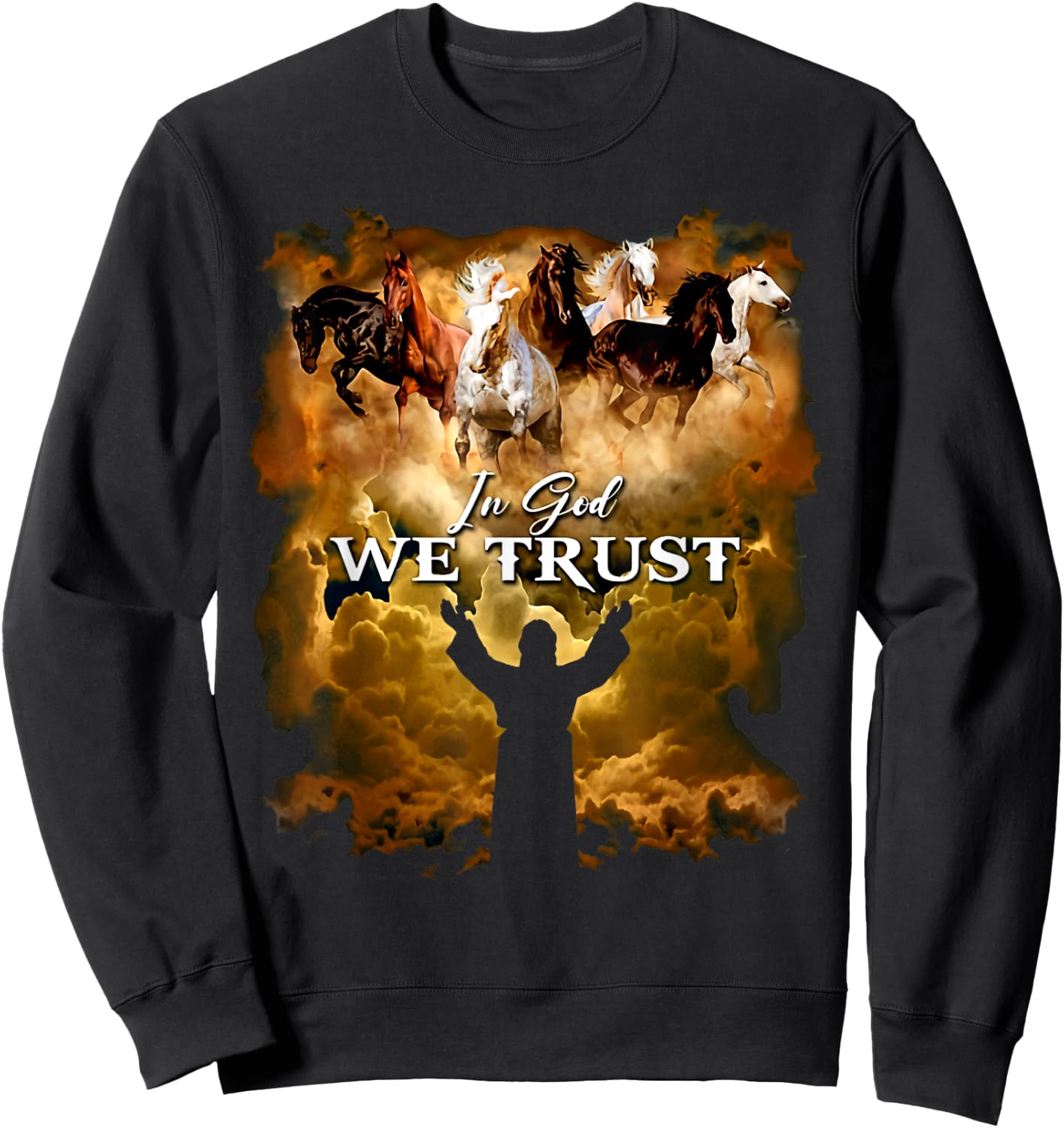 Jesus Horse In God We Trust - Christian , -Adults, -Kids, Black, Small, Short Sleeve Sweatshirt - Sweatshirt | Black