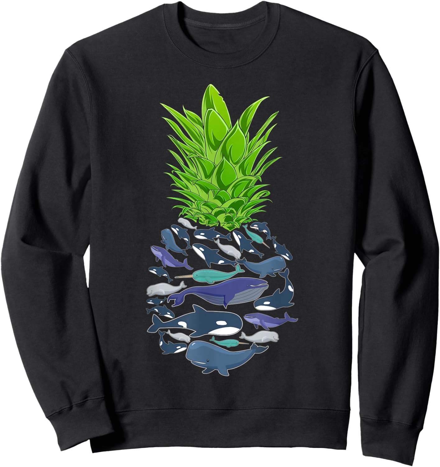 Hawaii Pineapple Whales Sweatshirt - Sweatshirt | Black