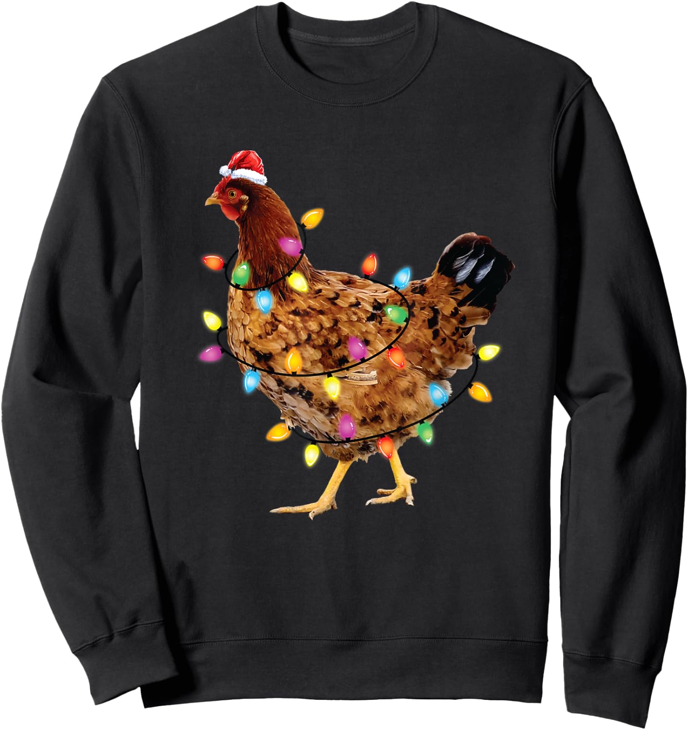 Christmas Lights Santa Chicken Funny Xmas Tree Chicken Sweatshirt - Sweatshirt | Black