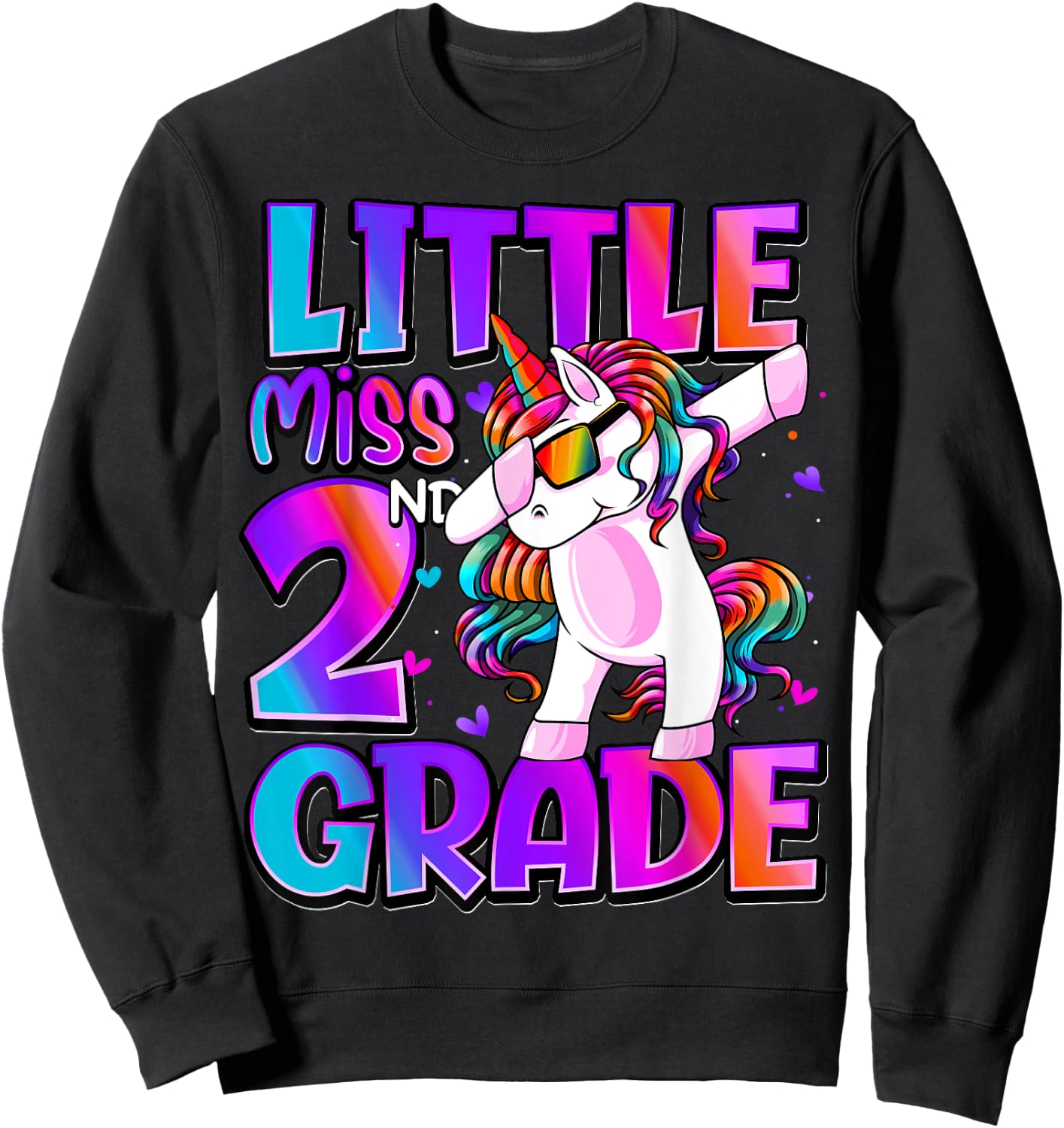 Little Miss 2nd Grade Unicorn Back To School 2nd Grade Girls Sweatshirt - Sweatshirt | Black