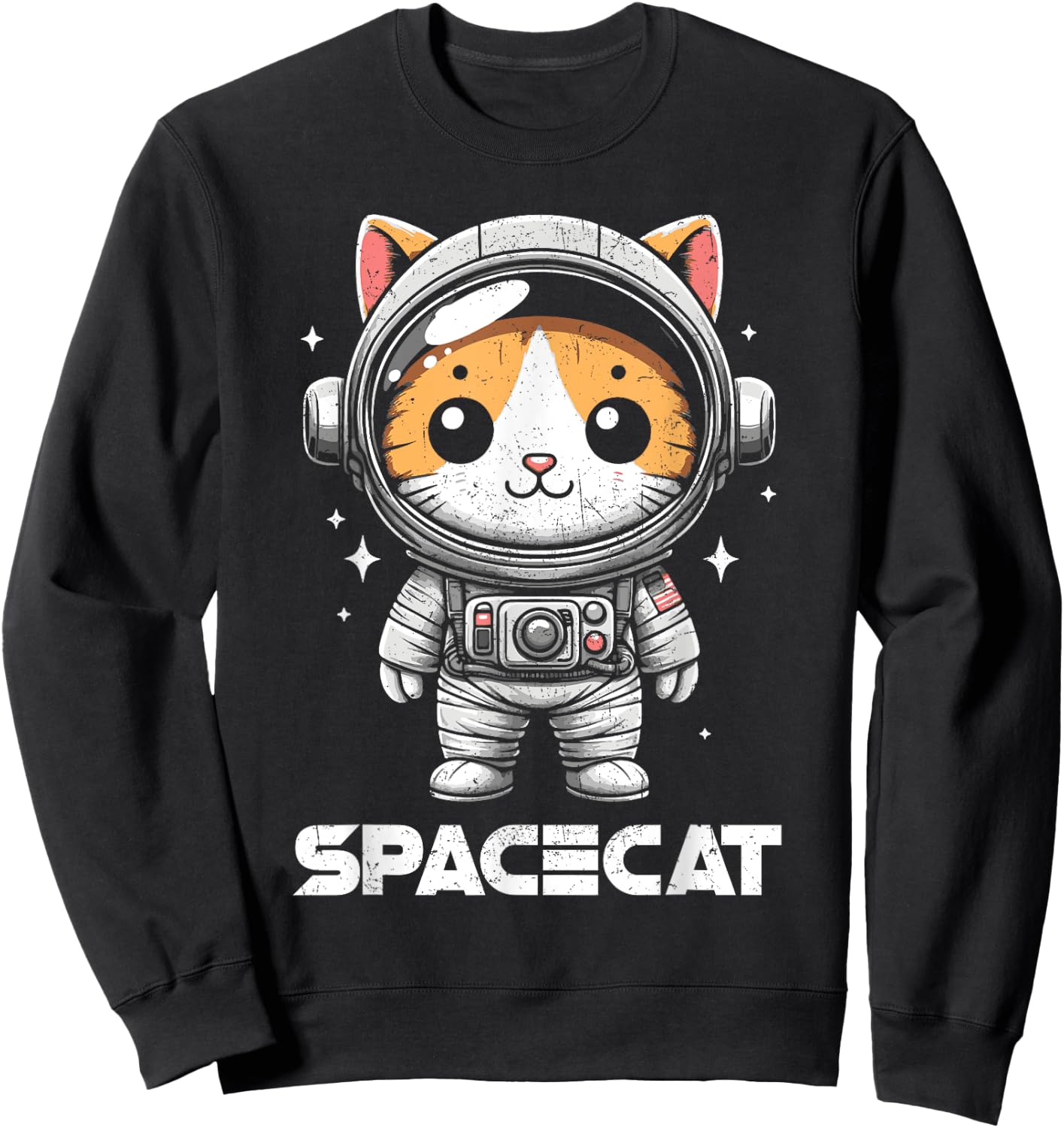 Spacecat Astronaut Cat Kitten Spaceman Cosmonaut Distressed Sweatshirt - Sweatshirt | Black