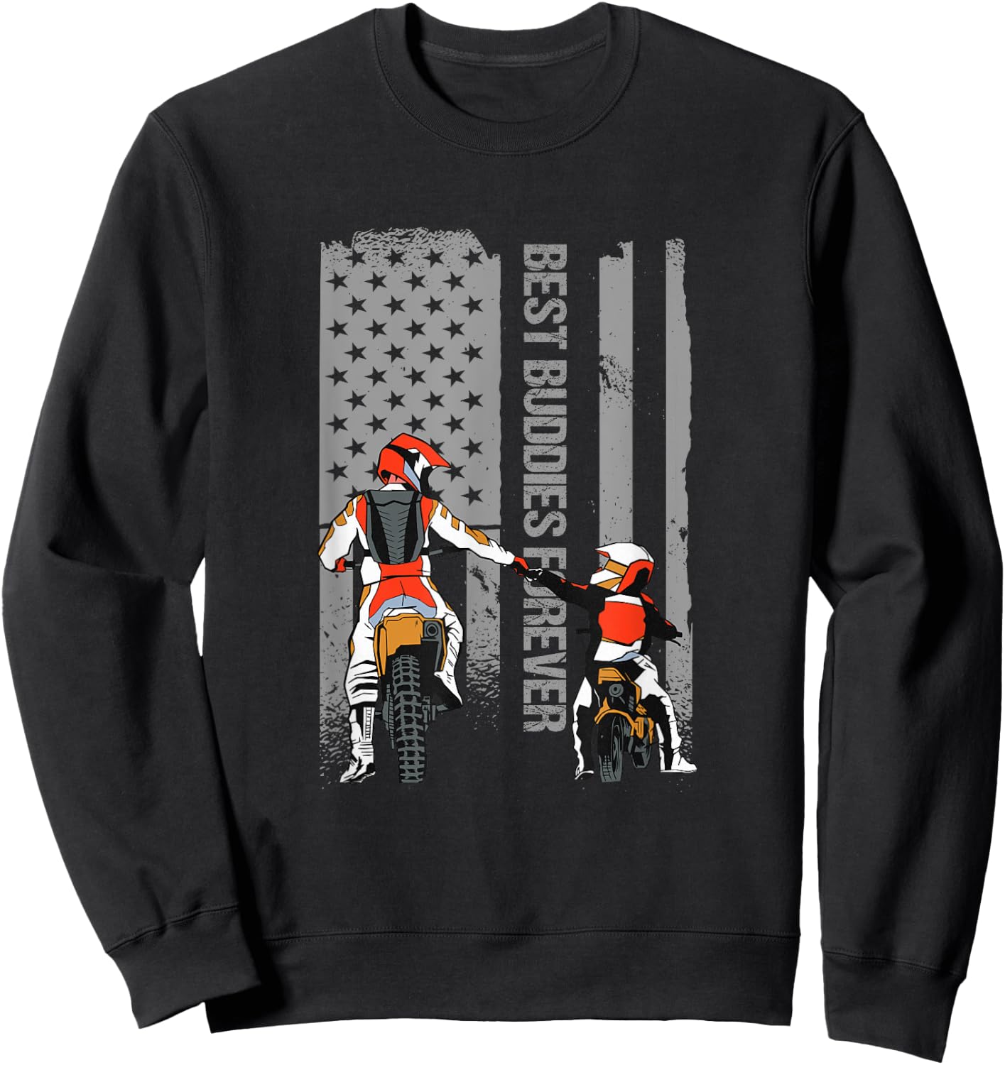 Motocross Dirt Bike Fathers Day Best Dad American Flag Gift Men Sweatshirt - Sweatshirt | Black