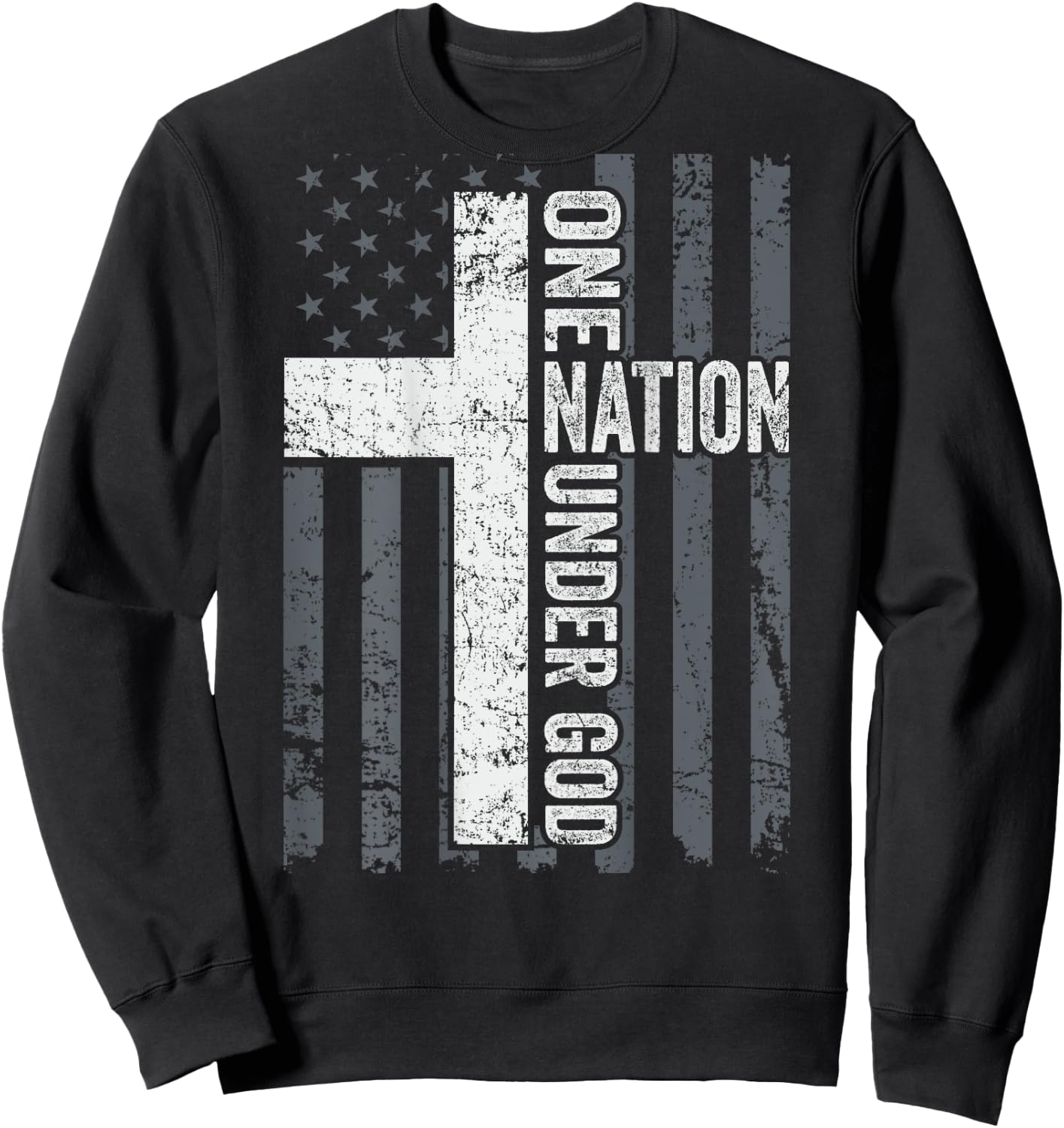 ONE NATION UNDER GOD - Christian Worship Cross Flag -ON BACK Sweatshirt - Sweatshirt | Black
