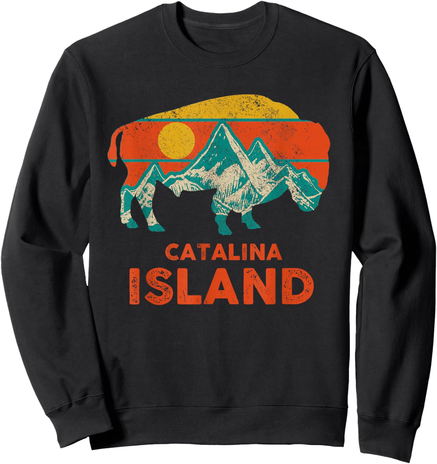 Catalina Island Vintage Bison Buffalo America Souvenir Sweatshirt - Sweatshirt | Black