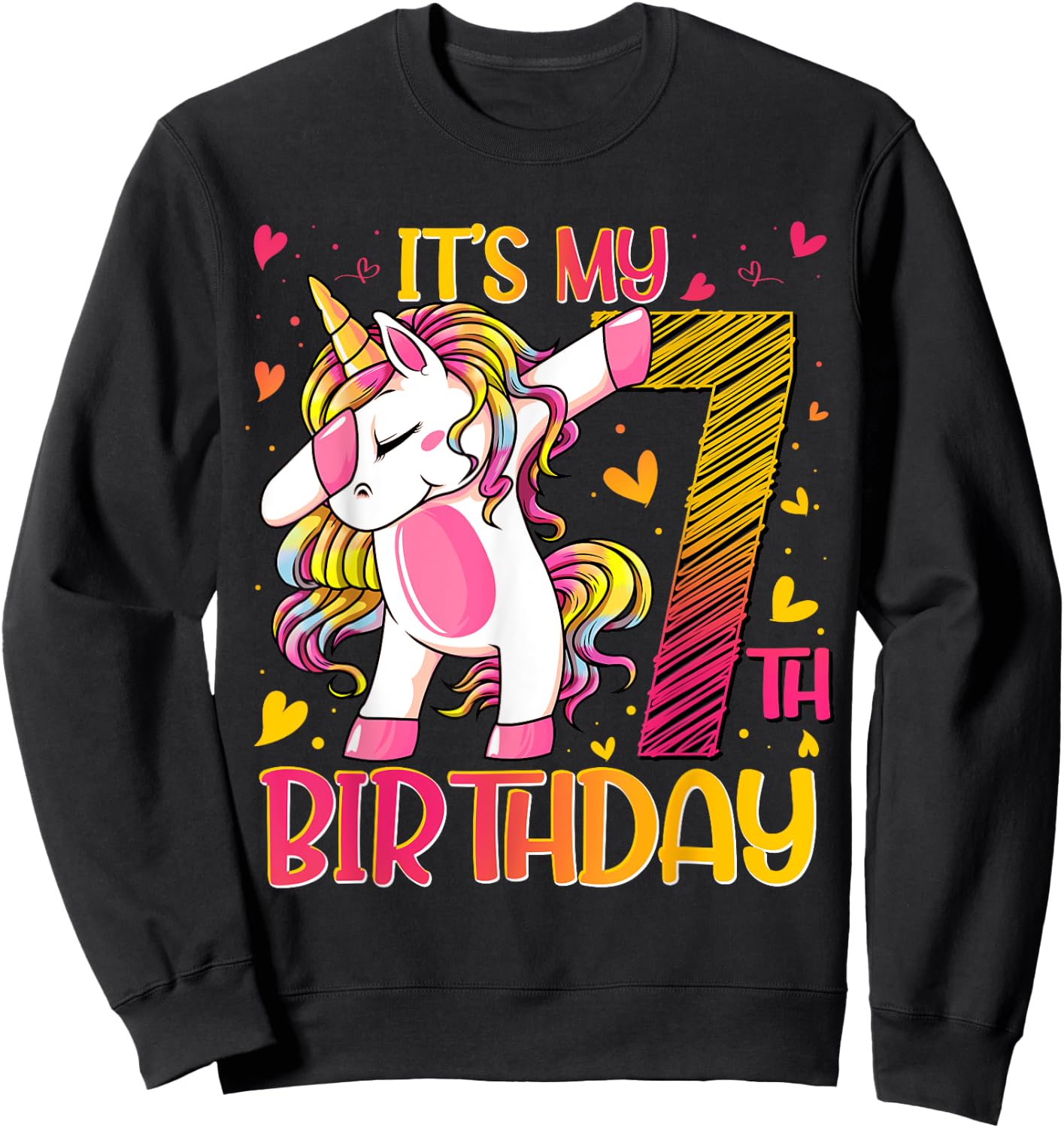 7 Year Old Unicorn Dabbing 7th Birthday Girl Unicorn Party Sweatshirt - Sweatshirt | Black