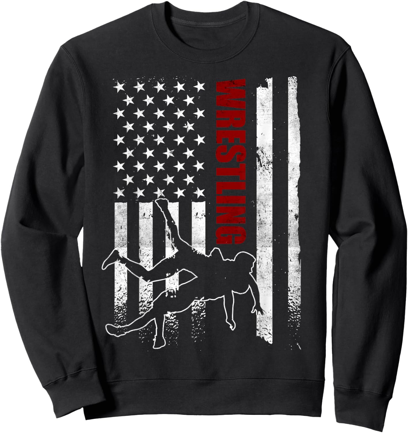 Retro American Wrestling Apparel US Flag Wrestling Sweatshirt - Sweatshirt | Black