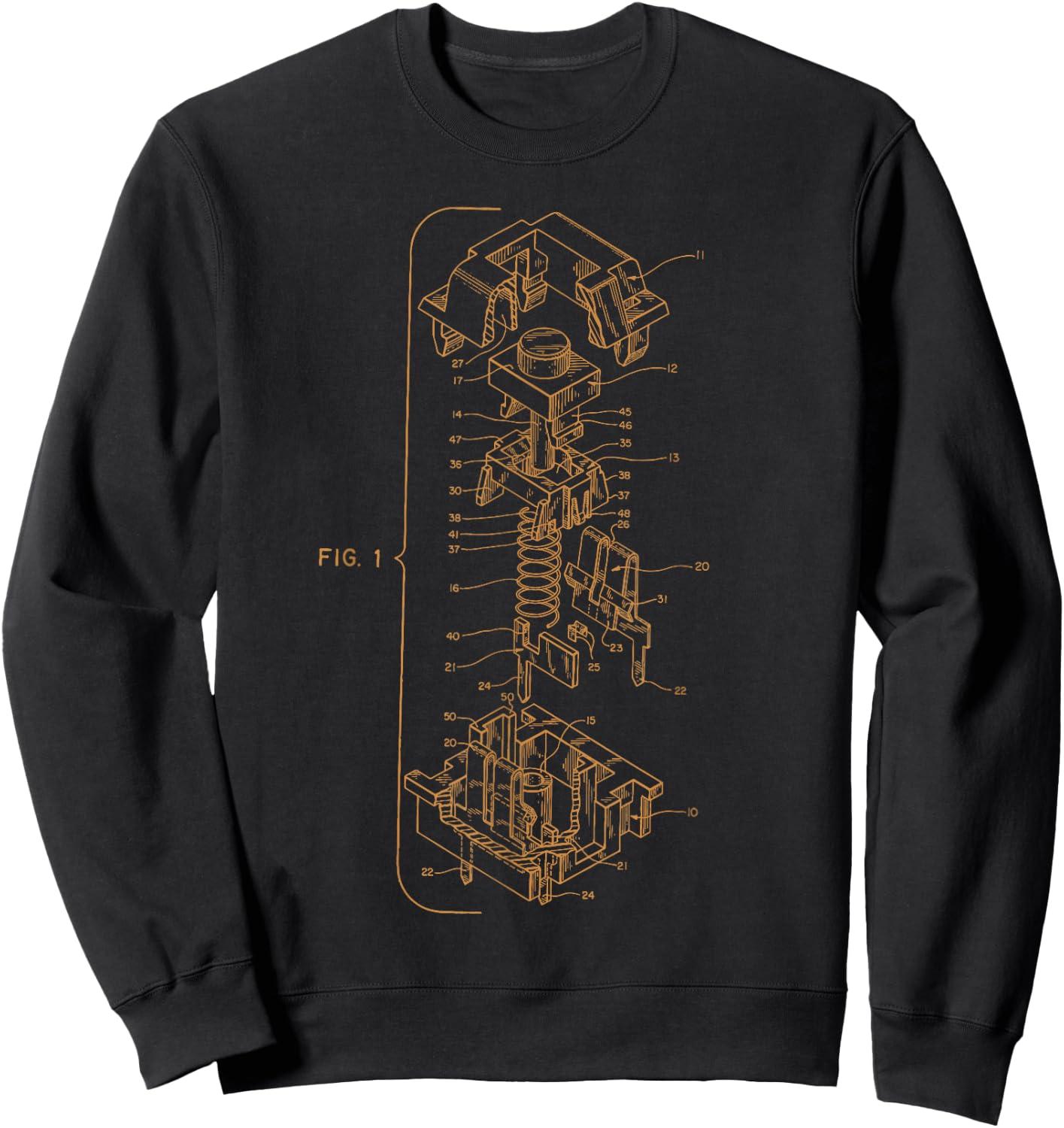 Click Clack Threads Mechanical Keyboard Key Patent Design Drawing Sweatshirt - Sweatshirt | Black