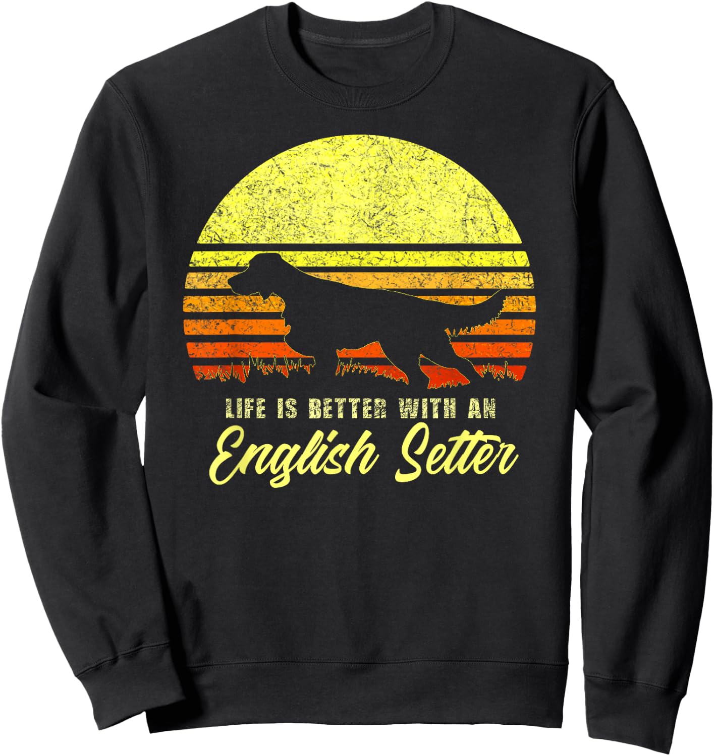 English Setter Hunting Bird Dog Lover Vintage Retro Sun Gift Men Women Kids Sweatshirt - Sweatshirt | Black