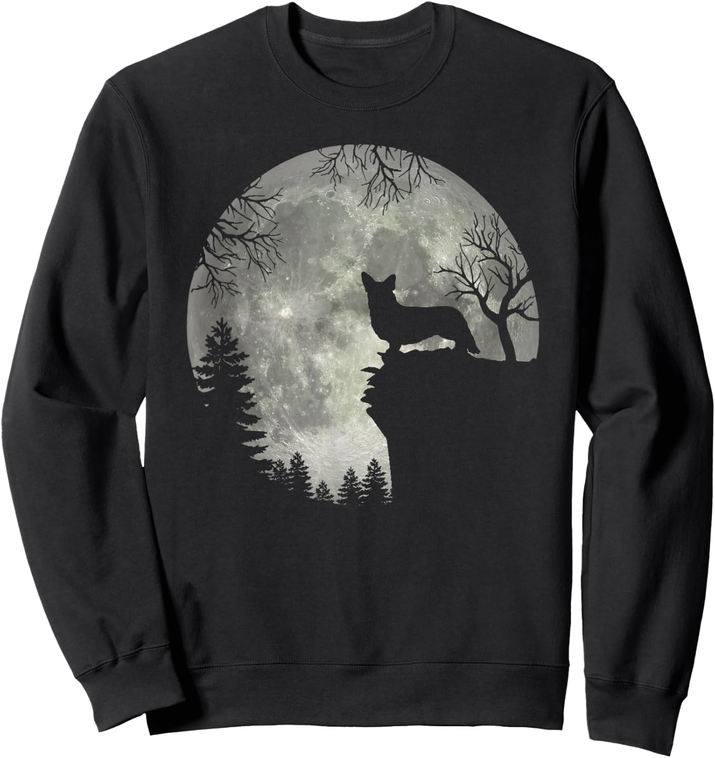 Cardigan Welsh Corgi And Moon Halloween Sweatshirt - Sweatshirt | Black