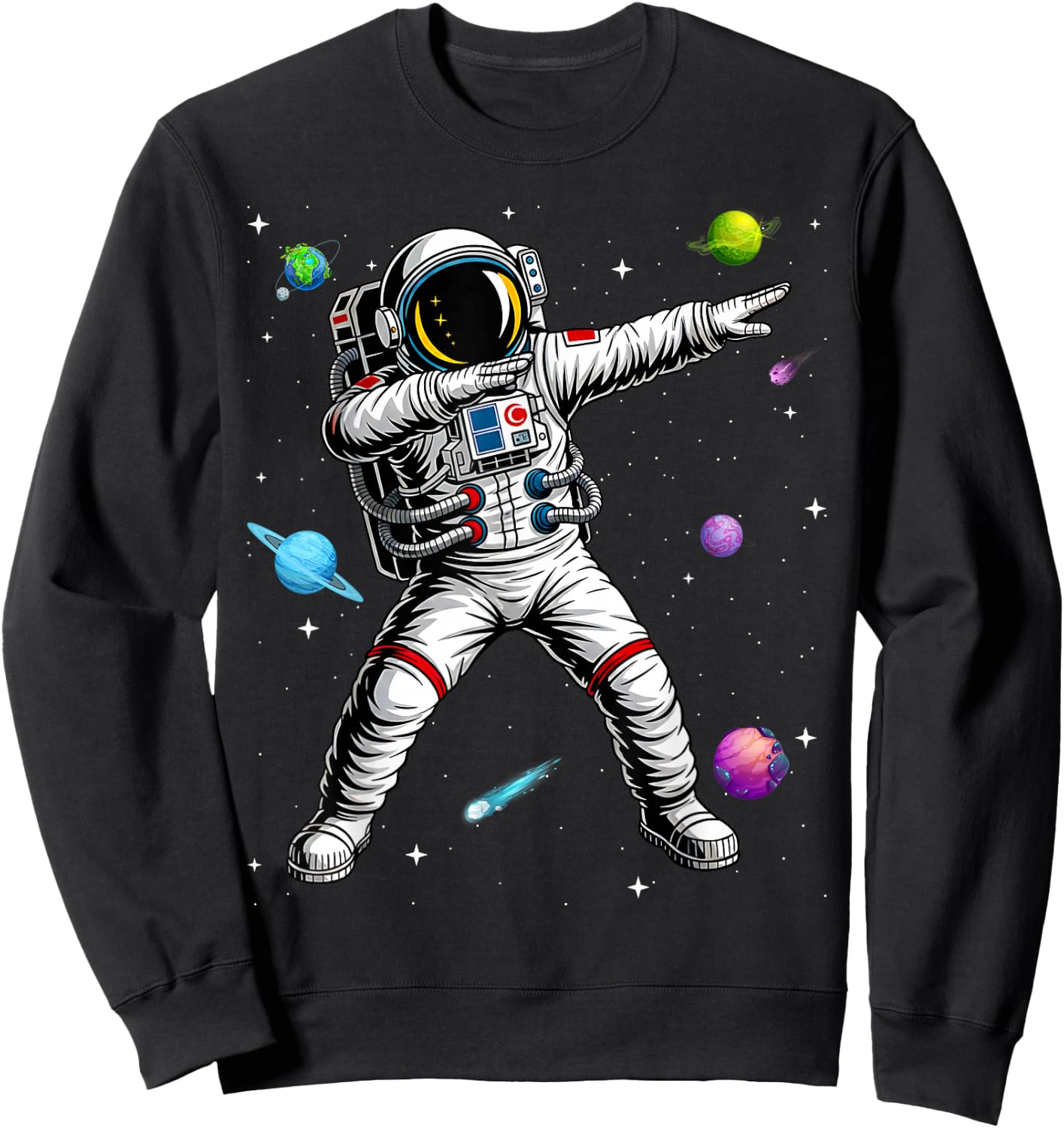 Astronaut Dabbing Planets Science Space Sweatshirt - Sweatshirt | Black