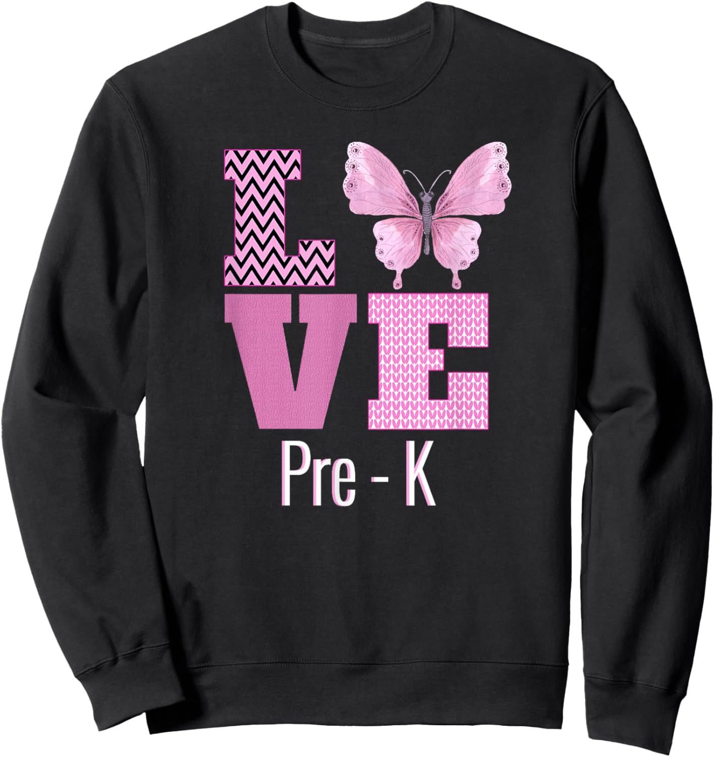 Love Pre-K Purple Butterfly Pre-K Teacher Back To School Women Kids Sweatshirt - Sweatshirt | Black