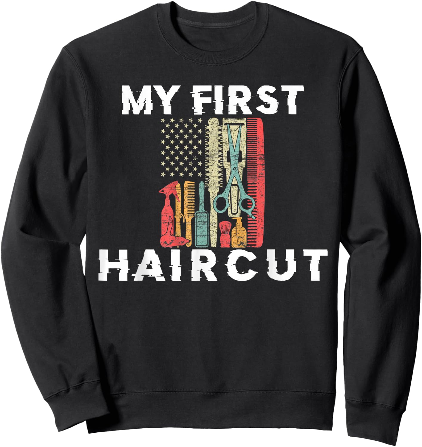 This Is My First Haircut Barber Barbershop Kids Boys Hair Sweatshirt - Sweatshirt | Black