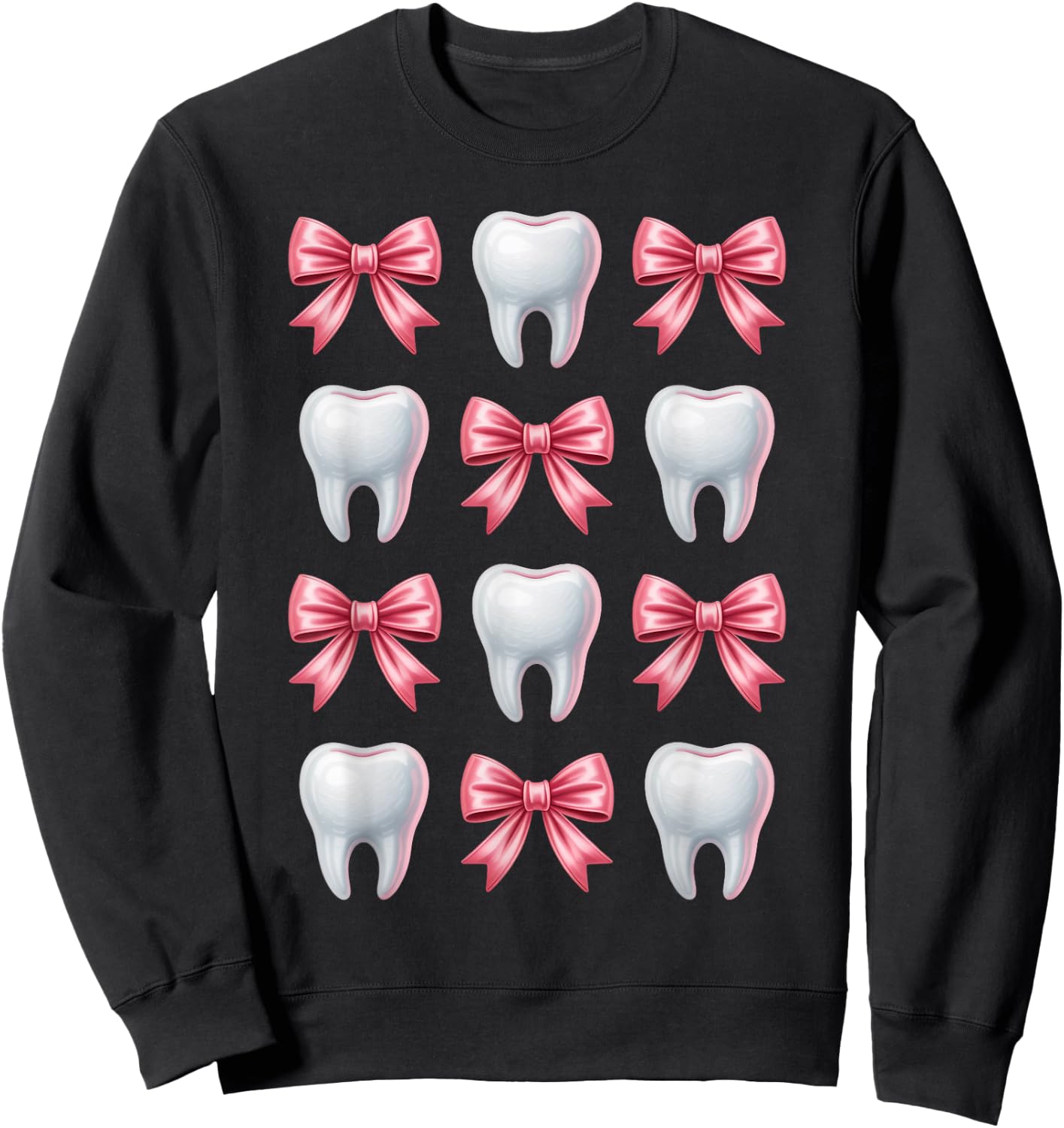 Cute Pink Coquette Bow Teeth Dentist Squad Dental Assistant Sweatshirt - Sweatshirt | Black
