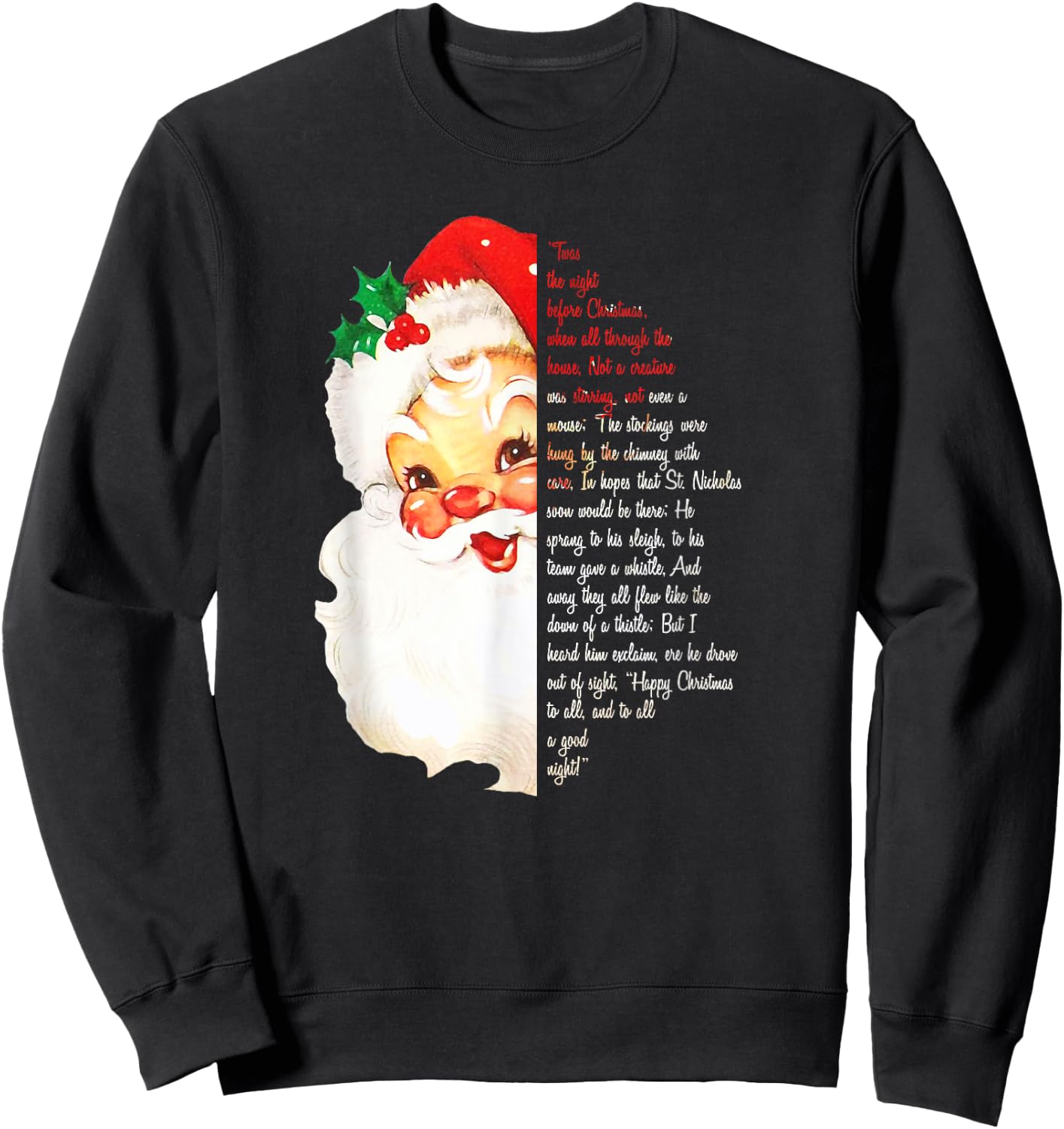 Santa Twas the Night Before Christmas Matching Pajamas Sweatshirt - Sweatshirt | Black