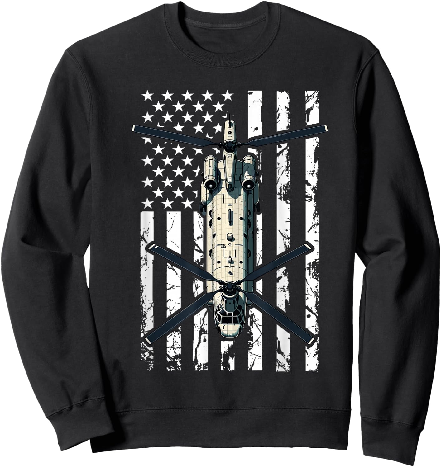 CH 47 Chinook Helicopter Pilot USA Flag Retired Veteran Sweatshirt - Sweatshirt | Black