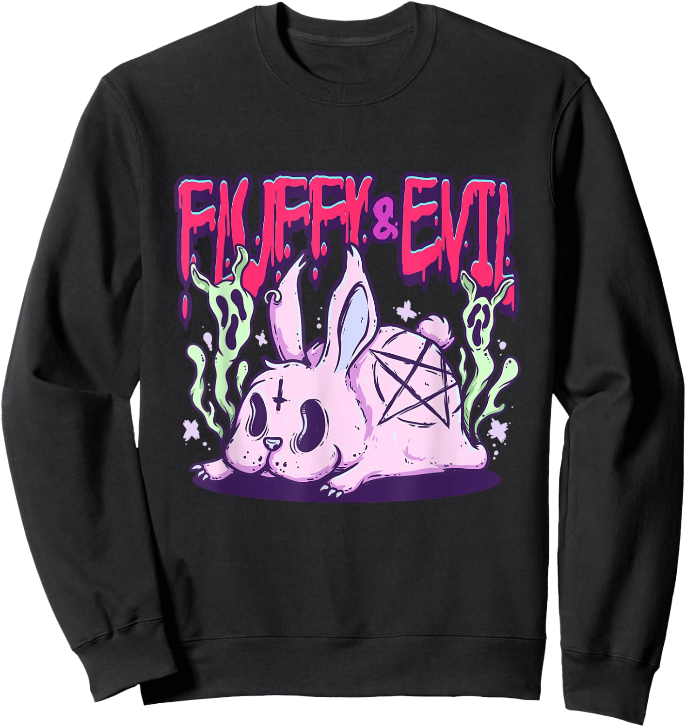 Fluffy & Evil Pastel Goth Rabbit Voodoo Satanic Bunny Sweatshirt - Sweatshirt | Black
