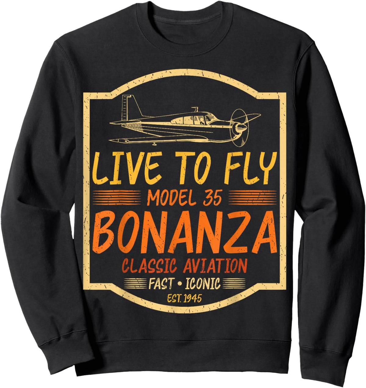 Vintage Airplane Shirt Airplane Bonanza Live To Fly Model Sweatshirt - Sweatshirt | Black