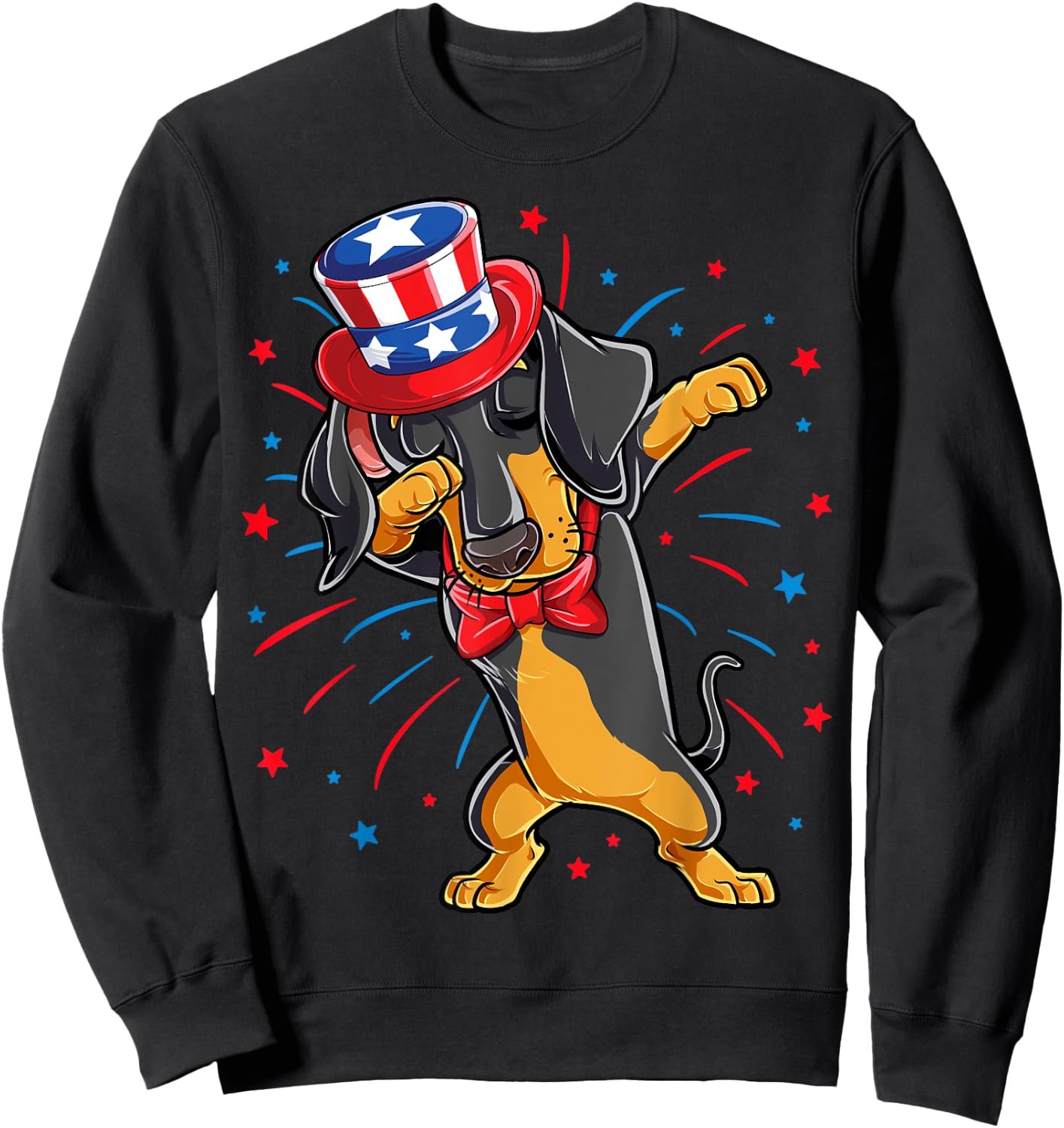 Dabbing Dachshund 4th of July T shirt Men USA American Flag Sweatshirt - Sweatshirt | Black