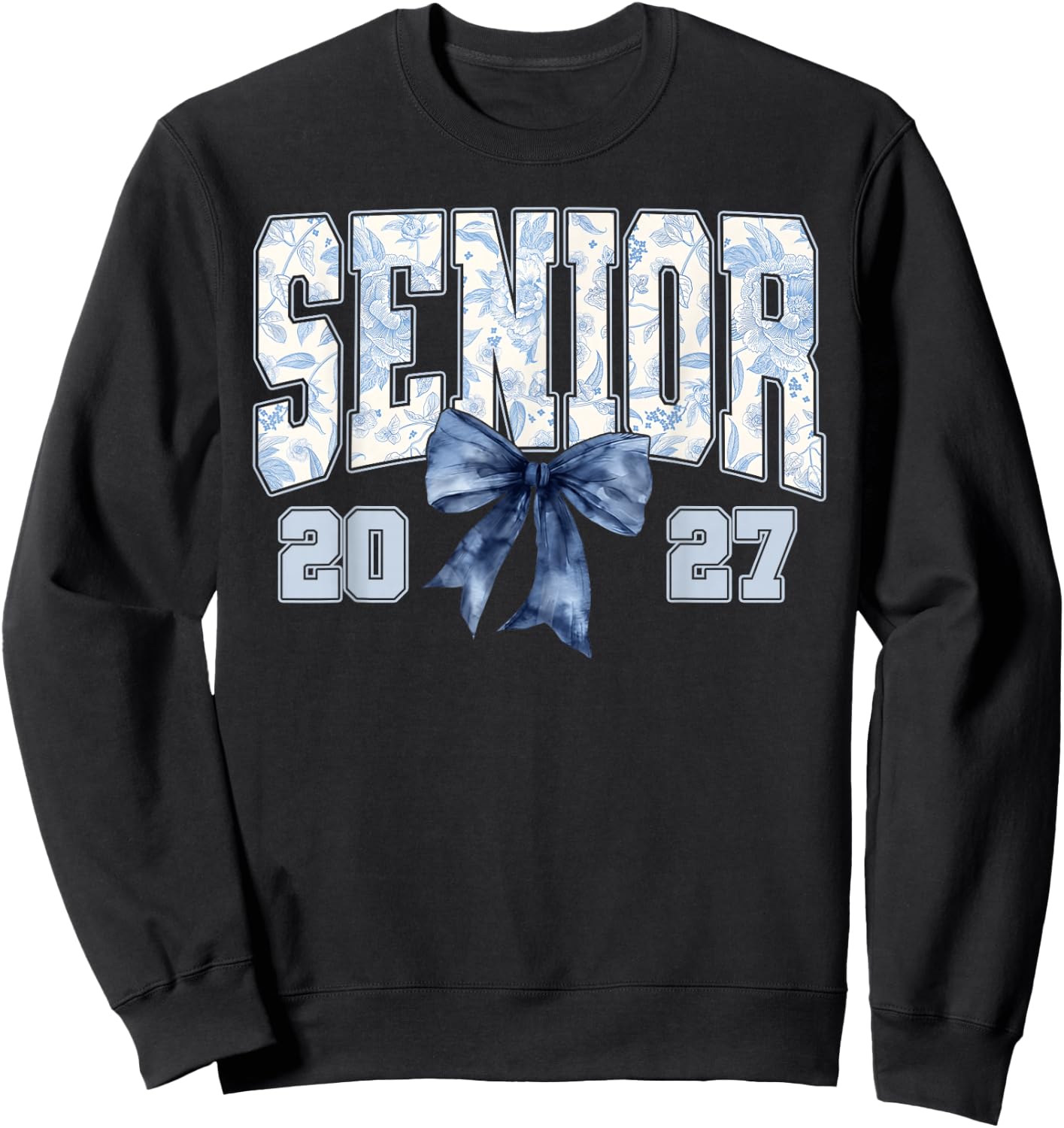 Senior 2027 Blue Floral Coquette Graduation Girl Sweatshirt - Sweatshirt | Black