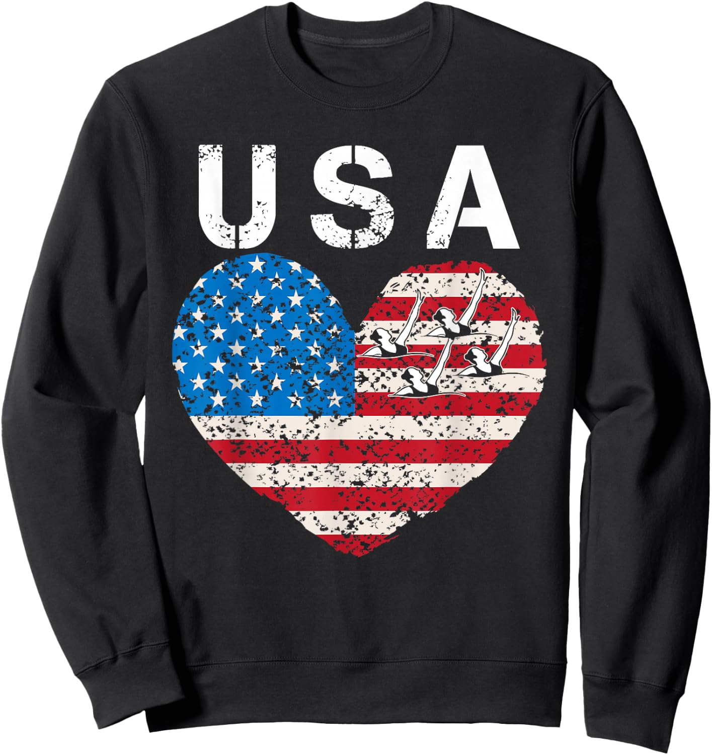 USA artistic swimming team American flag heart US Swim Aqua Sweatshirt - Sweatshirt | Black