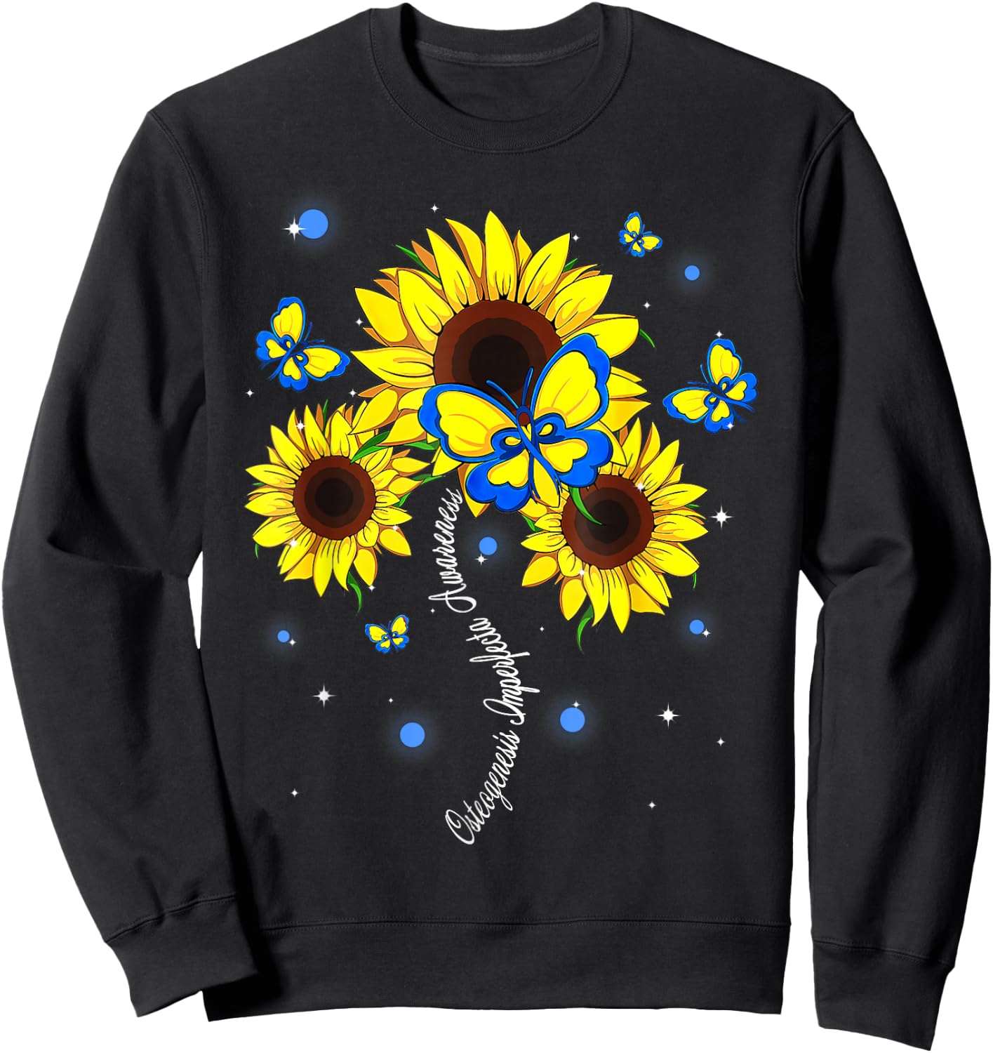 Osteogenesis Imperfecta Awareness Sunflower Butterfly Ribbon Sweatshirt - Sweatshirt | Black