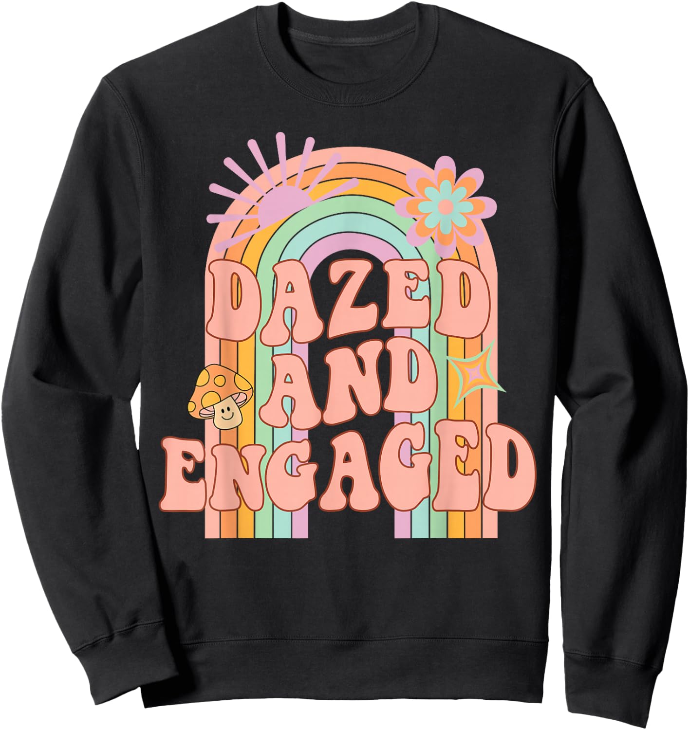 Dazed and Engaged Groovy Rainbow Team Bride Bachelorette Sweatshirt - Sweatshirt | Black