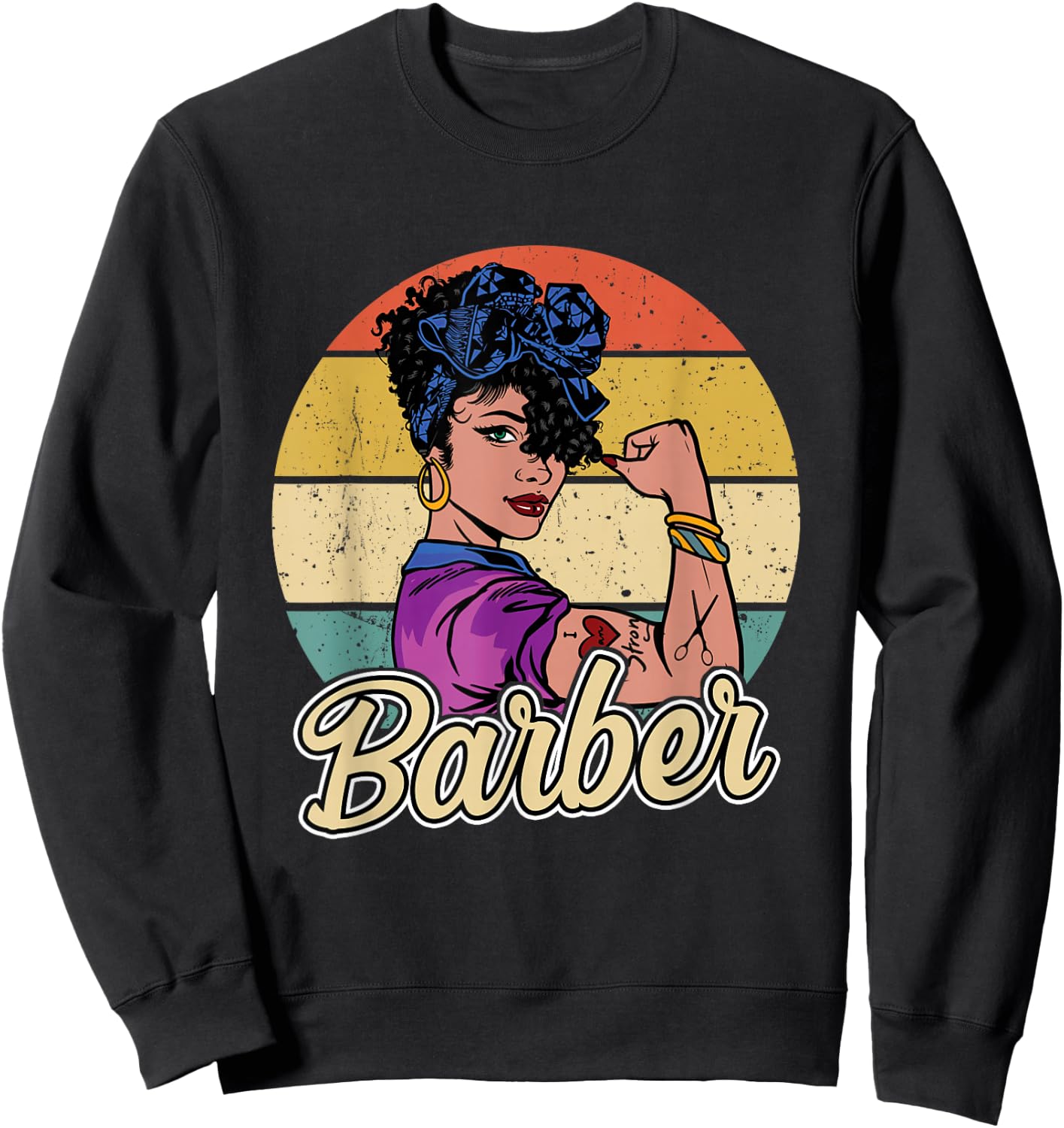 Barber Girl Vintage Barber Gift Sweatshirt - Sweatshirt | Black