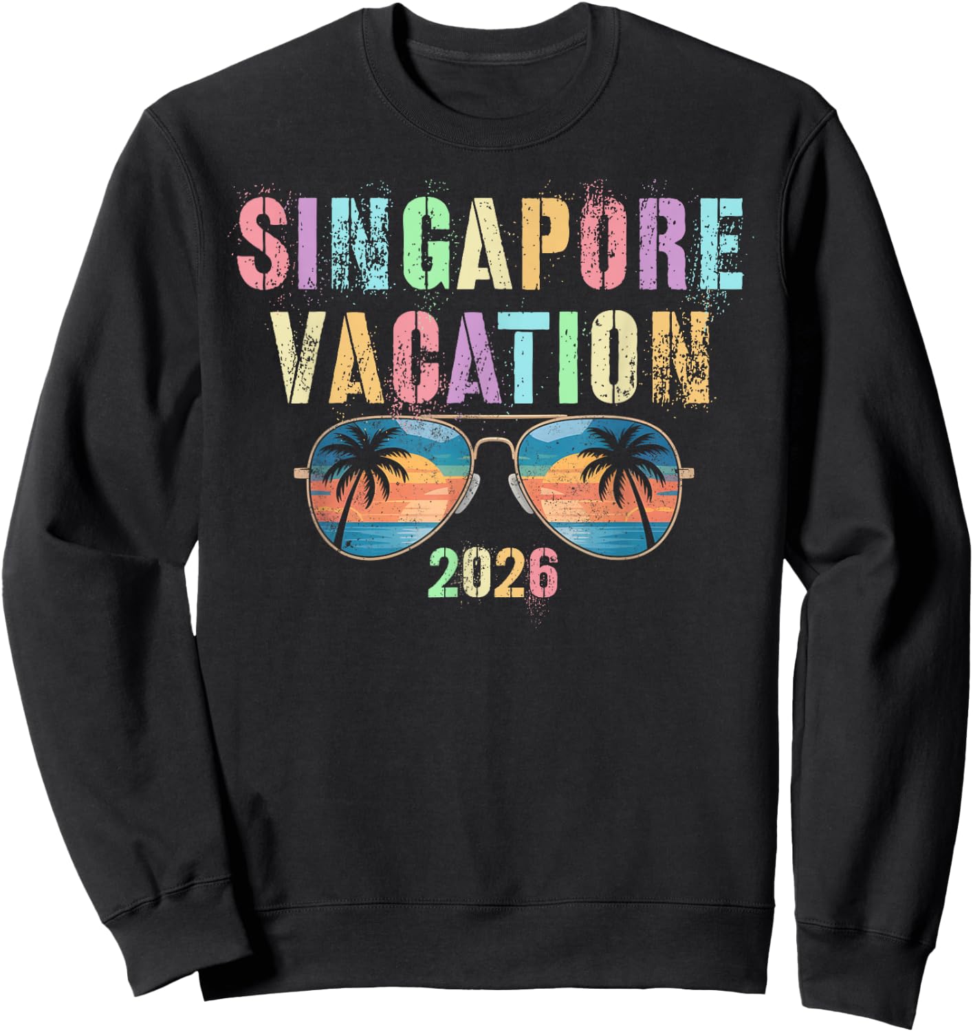 Vintage Singapore Vacation 2026 Trip Cruise Vacay Matching Sweatshirt - Sweatshirt | Black
