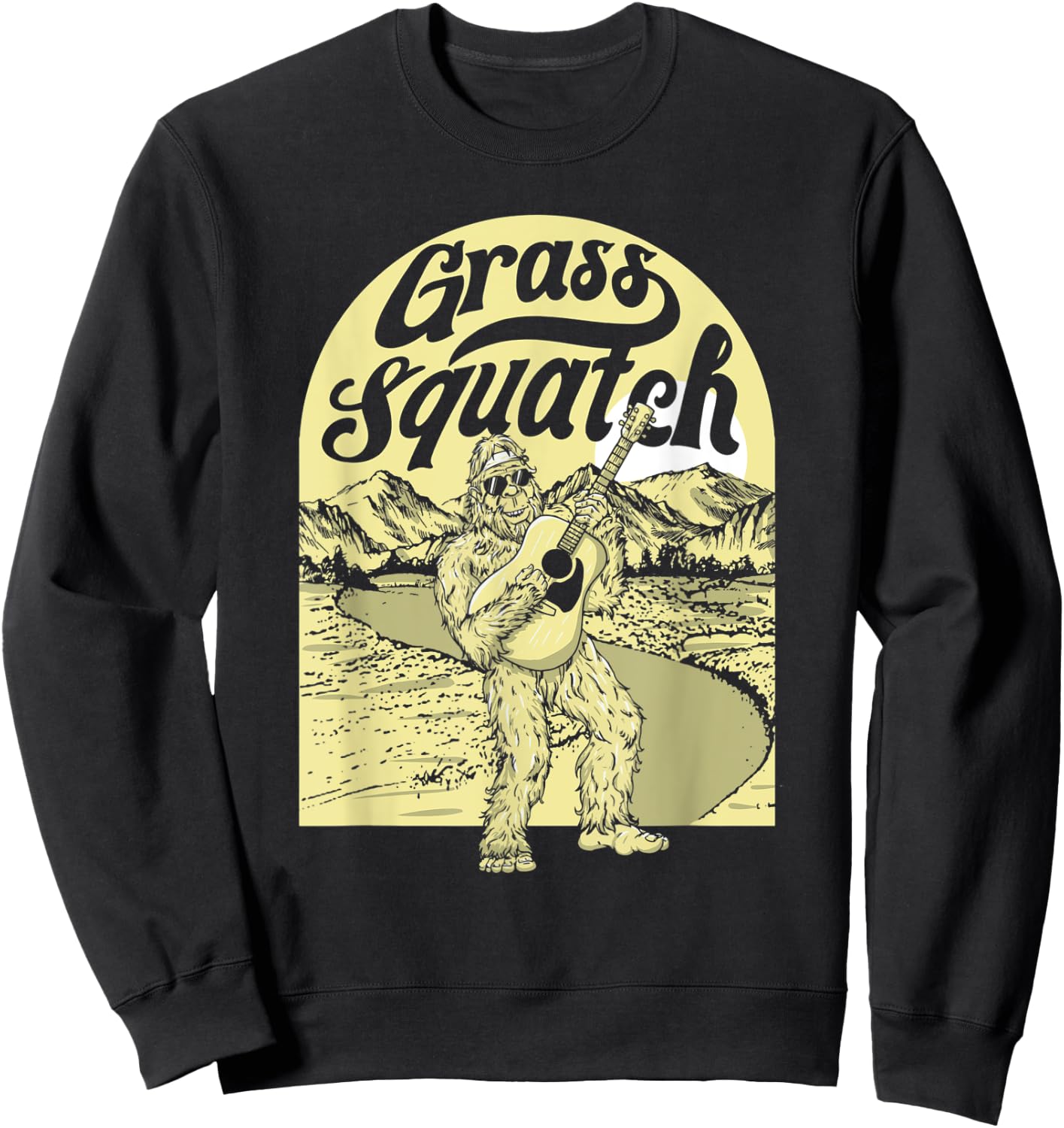 Grass Squatch Funny Acoustic Guitar Bigfoot Bluegrass Sweatshirt - Sweatshirt | Black