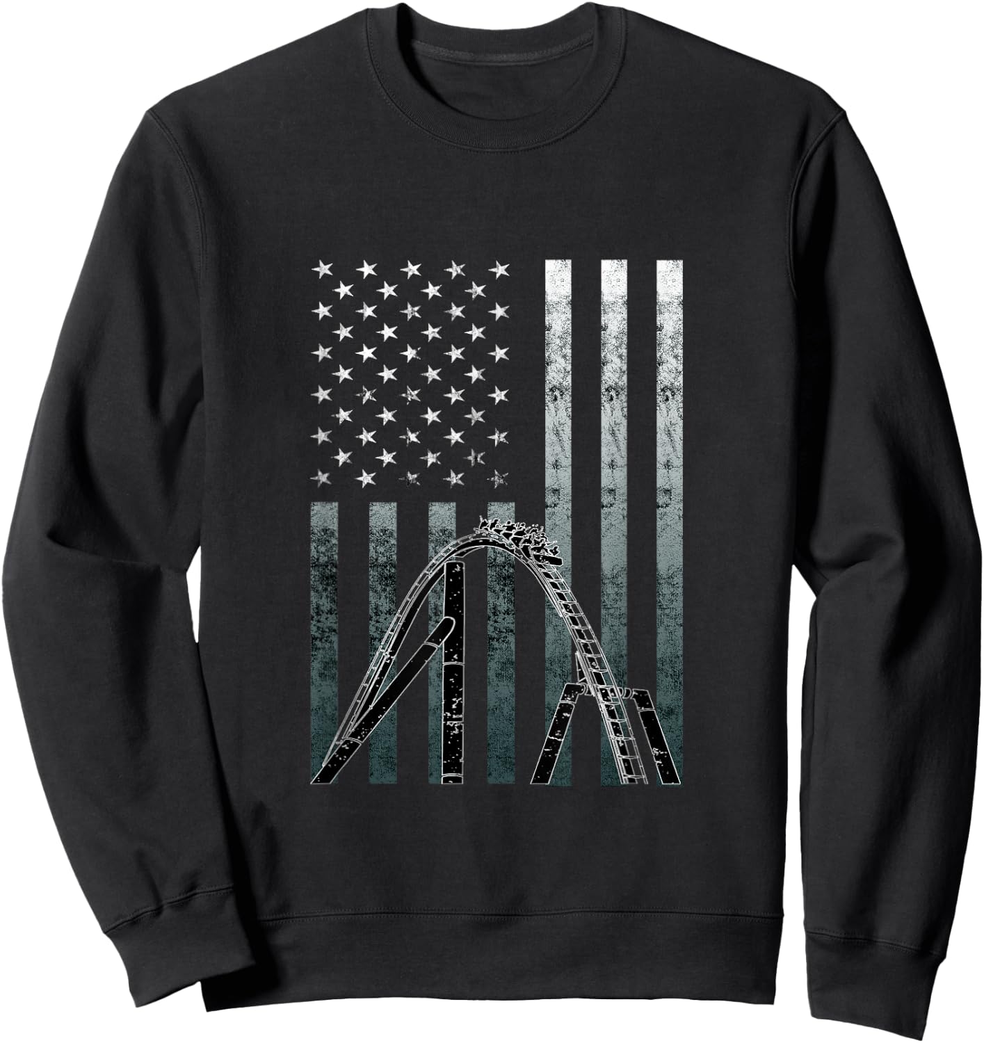 Roller Coaster Vintage USA Flag Theme Park Carnival Ride Sweatshirt - Sweatshirt | Black