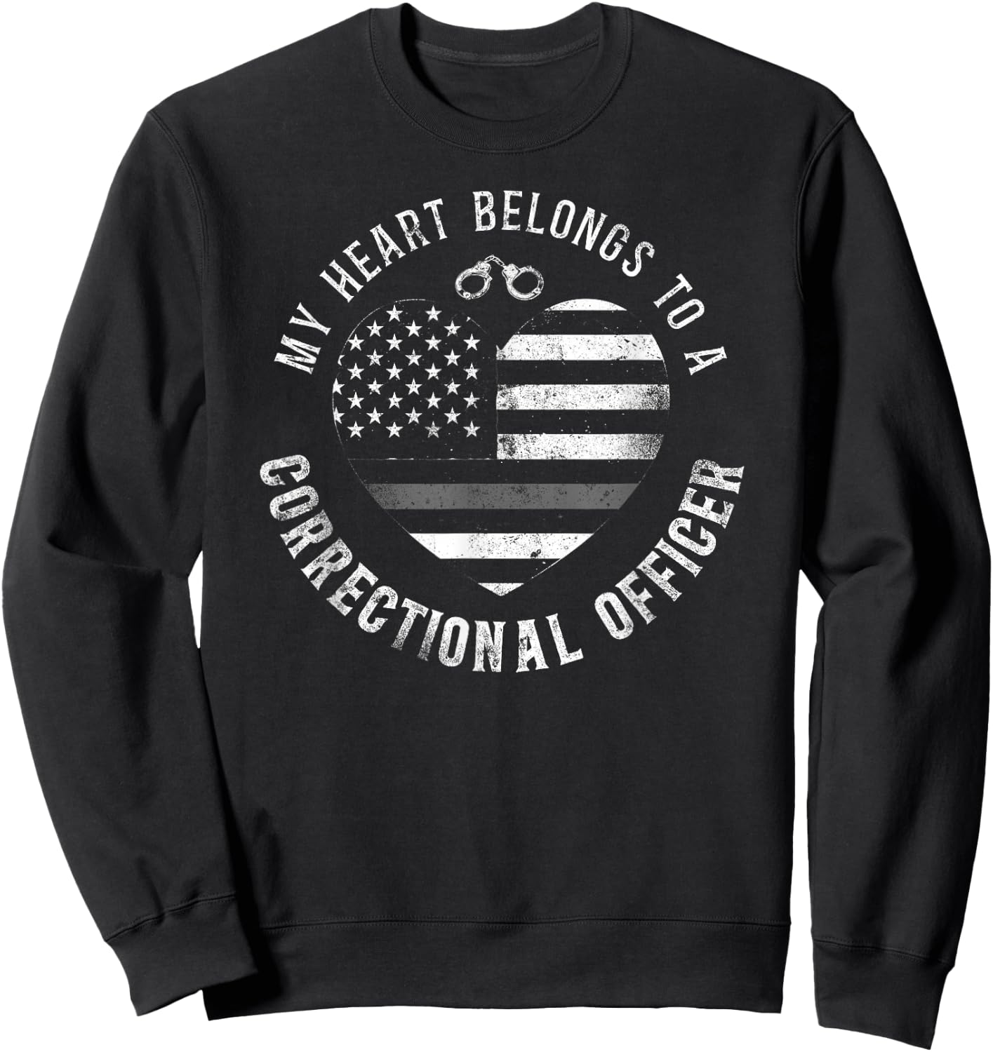 Correctional Officer Girlfriend Wife Heart American Flag Sweatshirt - Sweatshirt | Black