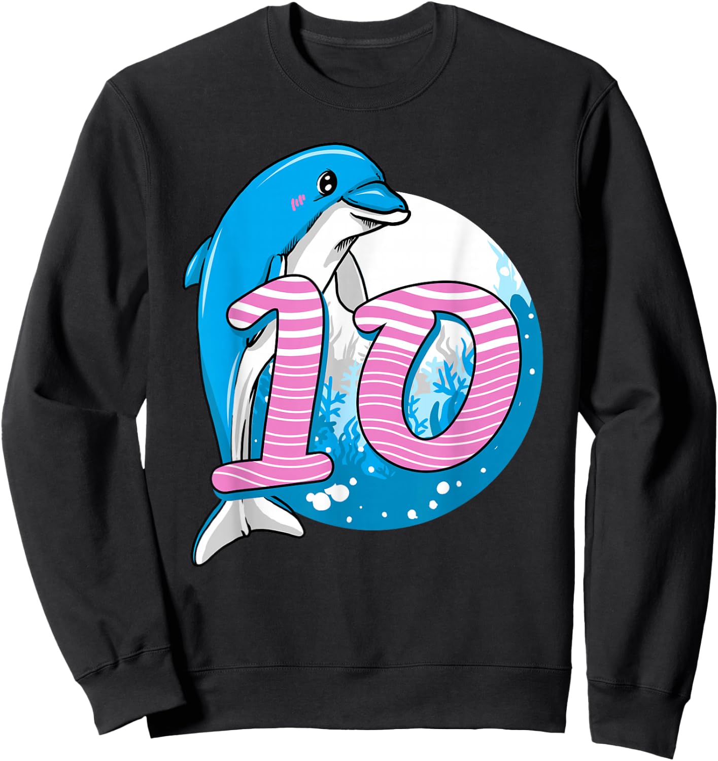 10 Year Dolphin Birthday for 10th Birthday Dolphin Girl Sweatshirt - Sweatshirt | Black