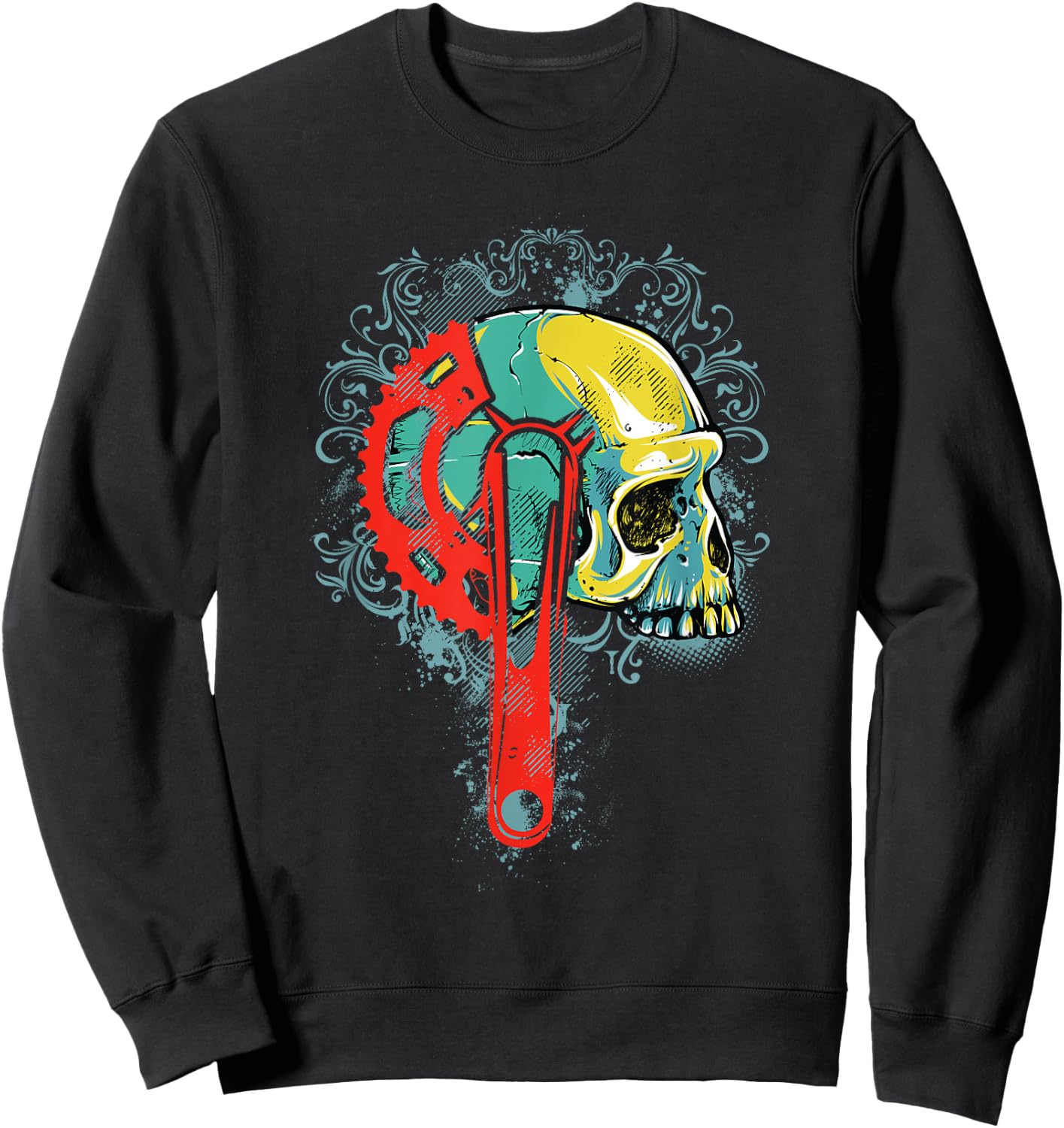 Bike Shirt Gift Boys Men Cyclists Skull Bicycle Crankset Sweatshirt - Sweatshirt | Black