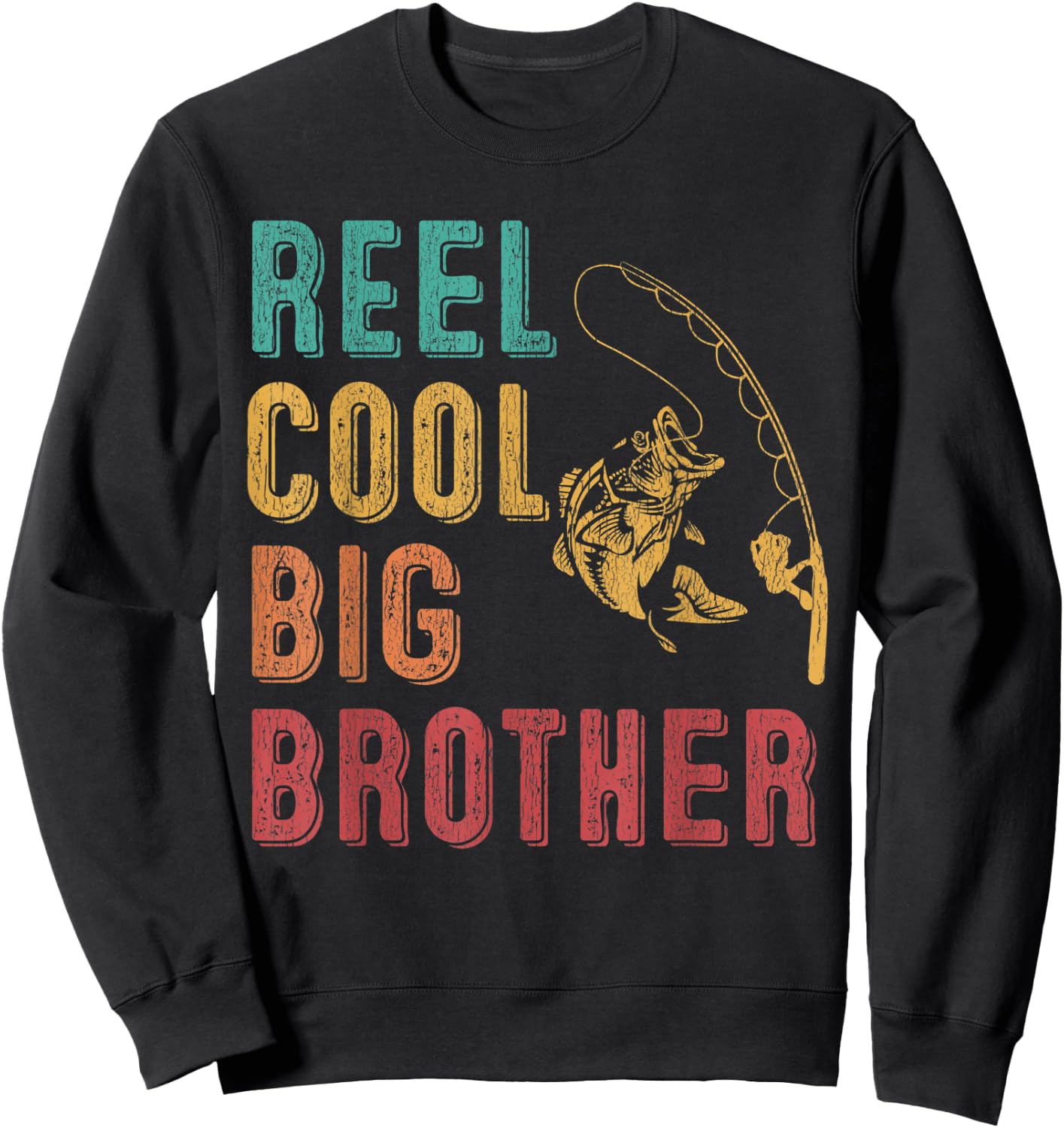 Reel Cool Big Brother Funny Matching Family Fishing Vacation Sweatshirt - Sweatshirt | Black