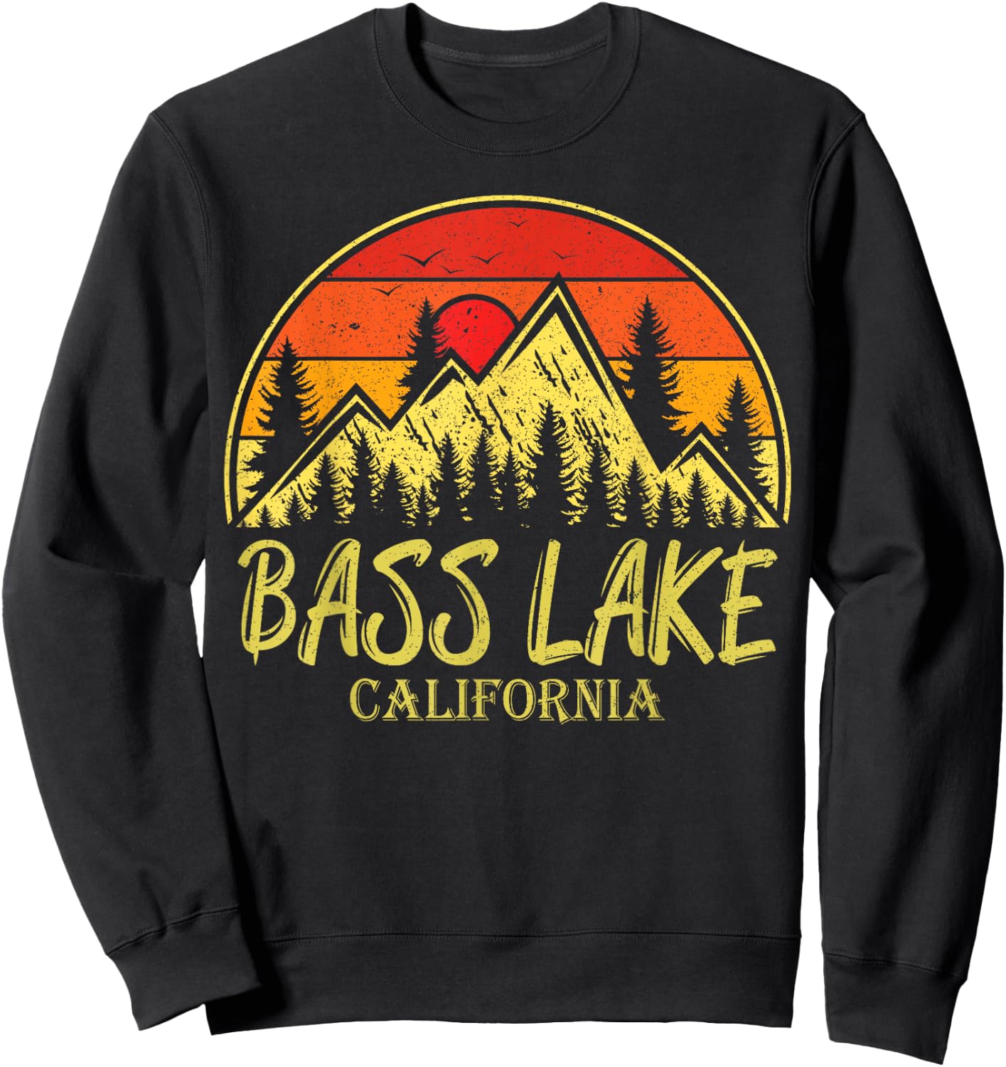 Vintage Bass Lake California CA Mountains Hiking Souvenir Sweatshirt - Sweatshirt | Black