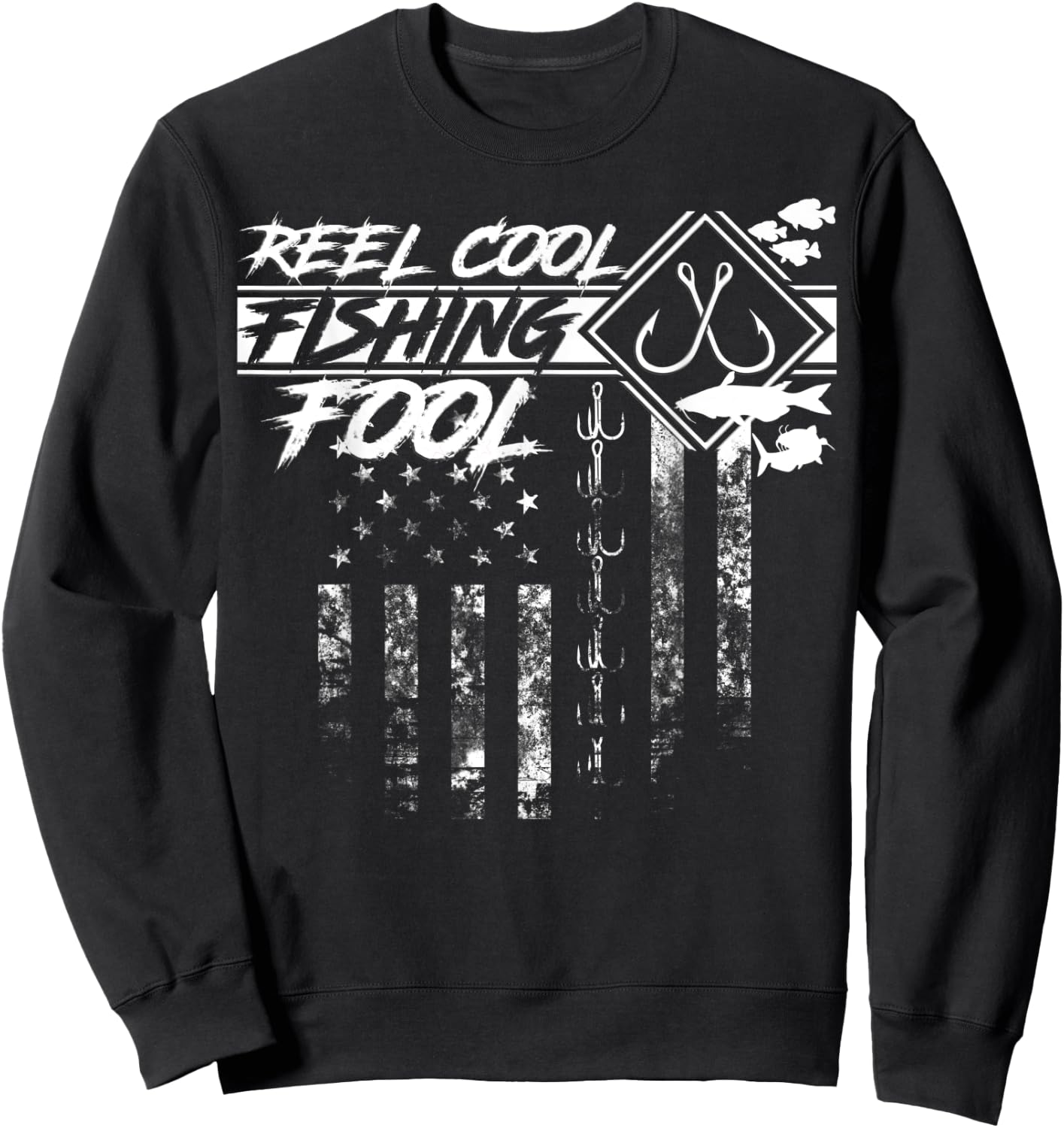 Reel Cool Fishing Fool American Flag Shirt Men Sweatshirt - Sweatshirt | Black