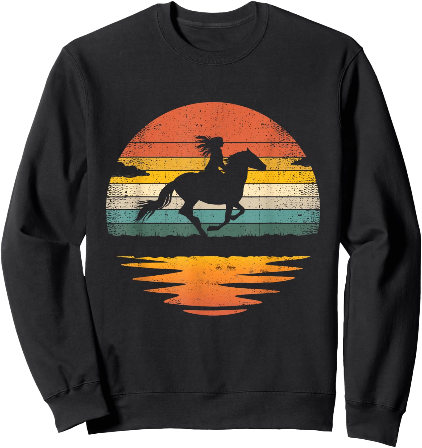 Girl Horse Riding Vintage Cowgirl Retro Sunset Horse Sweatshirt - Sweatshirt | Black