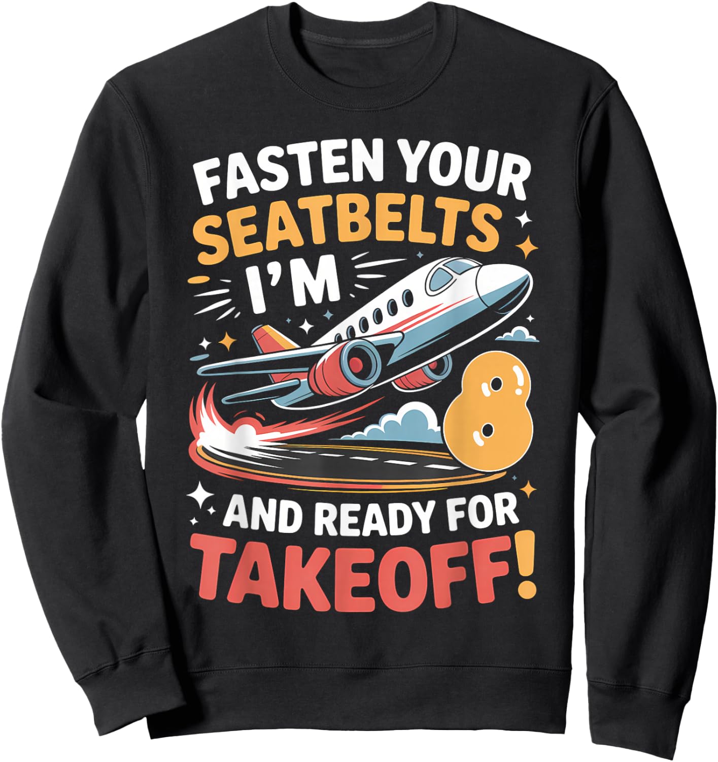8th Birthday Airplane Take Off Boys Kids 8 Bday Funny Plane Sweatshirt - Sweatshirt | Black