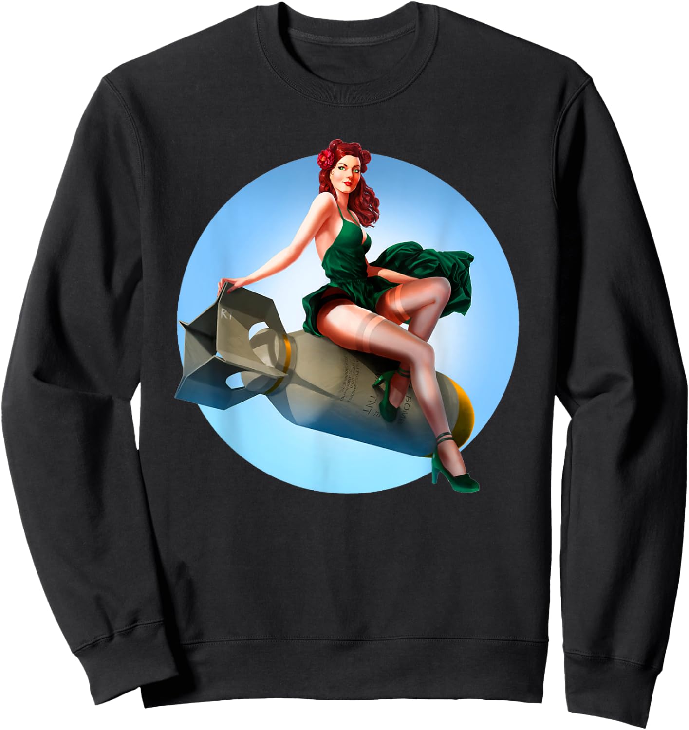 Pin Up Girl Bomber Girl Aviation Military Vintage Sweatshirt - Sweatshirt | Black
