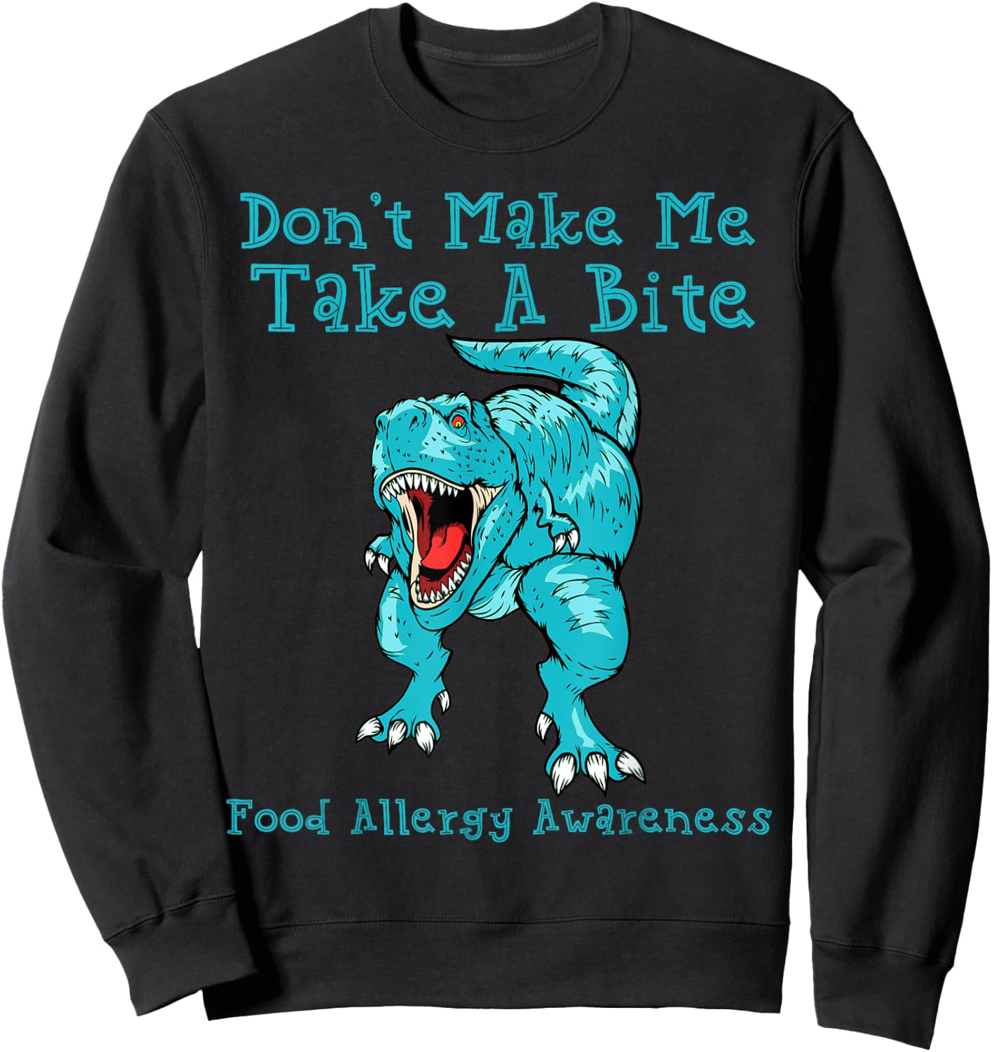 Kids Food Allergy Awareness T Shirt Boys Teal Rex Dinosaur Sweatshirt - Sweatshirt | Black