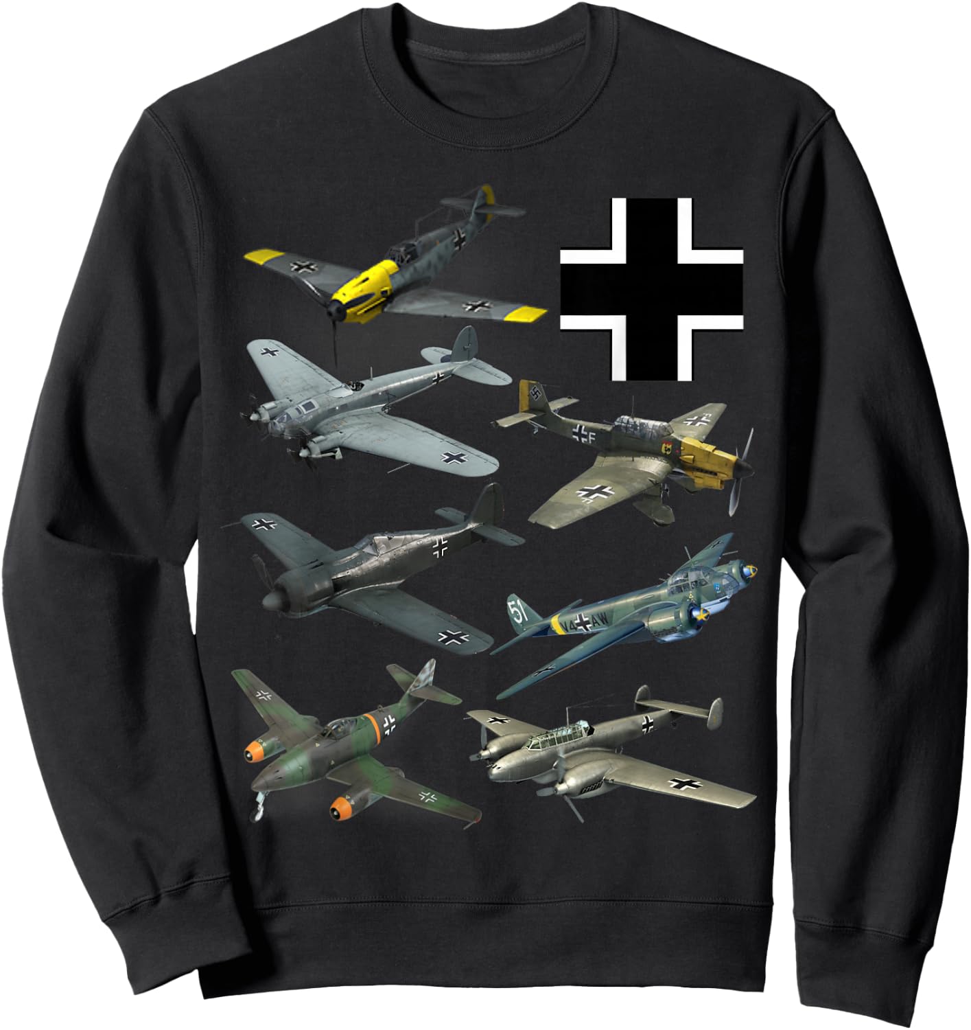 WW2 German Fighter Planes JU-87 Stuka Bf 109 ME 262 Fw190 Sweatshirt - Sweatshirt | Black