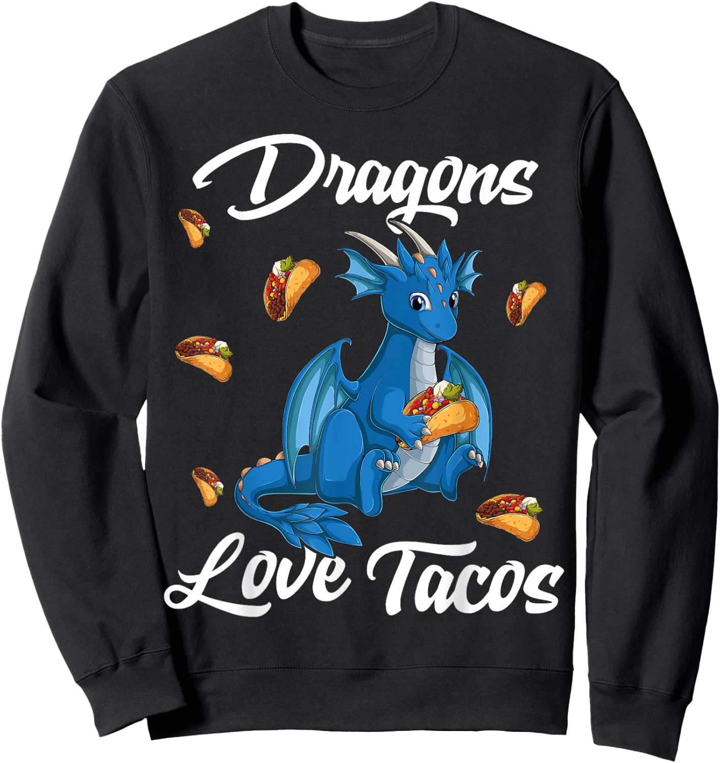 Dragons Love Tacos Mexican Food For Kids boys girls pjs Sweatshirt - Sweatshirt | Black