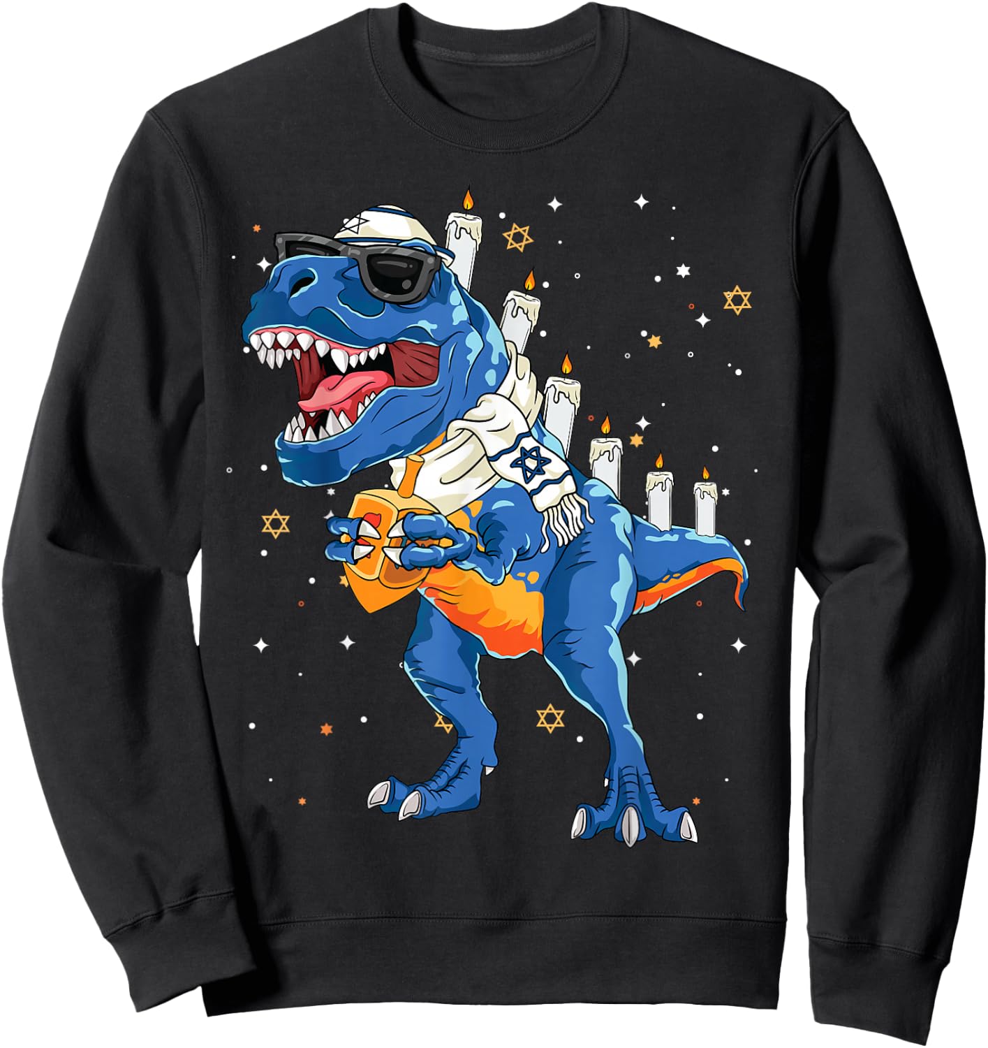 Hanukkah Dinosaur Menorasaurus T Rex Dino Chanukah Boys 2024 Sweatshirt - Sweatshirt | Black